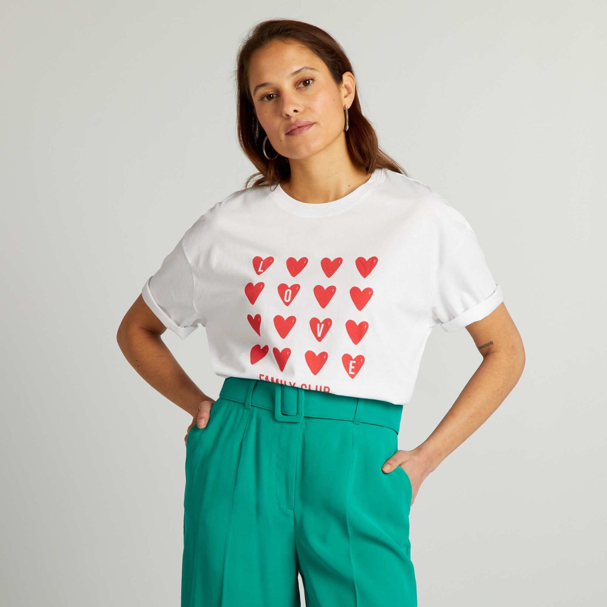 T-shirt en coton col rond Blanc 'c ur'