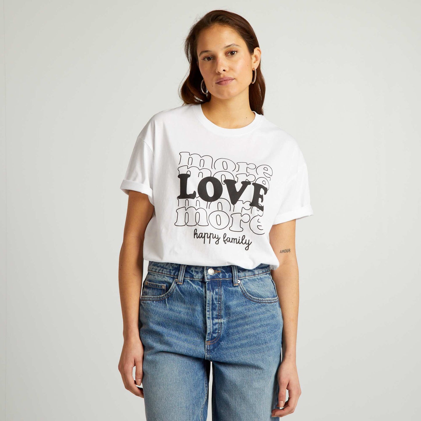 T-shirt en coton   col rond Blanc 'more love'