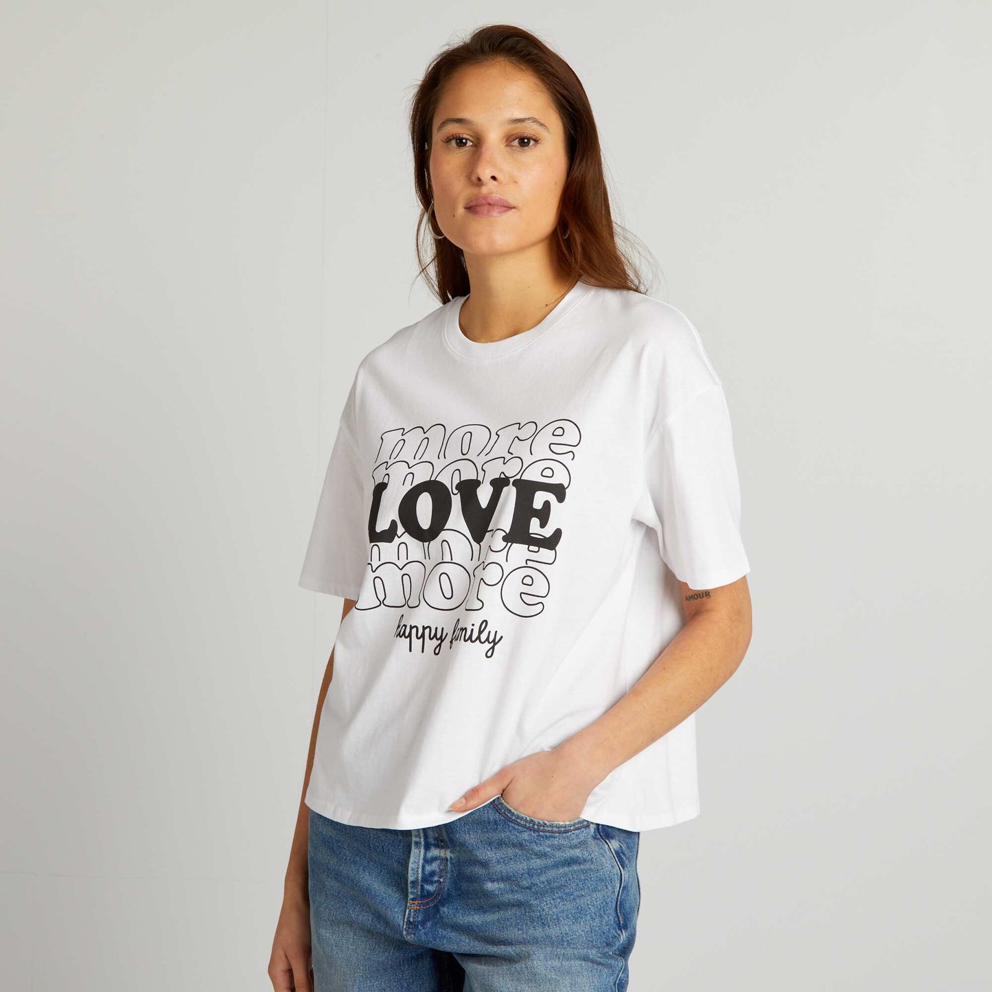 T-shirt en coton   col rond Blanc 'more love'