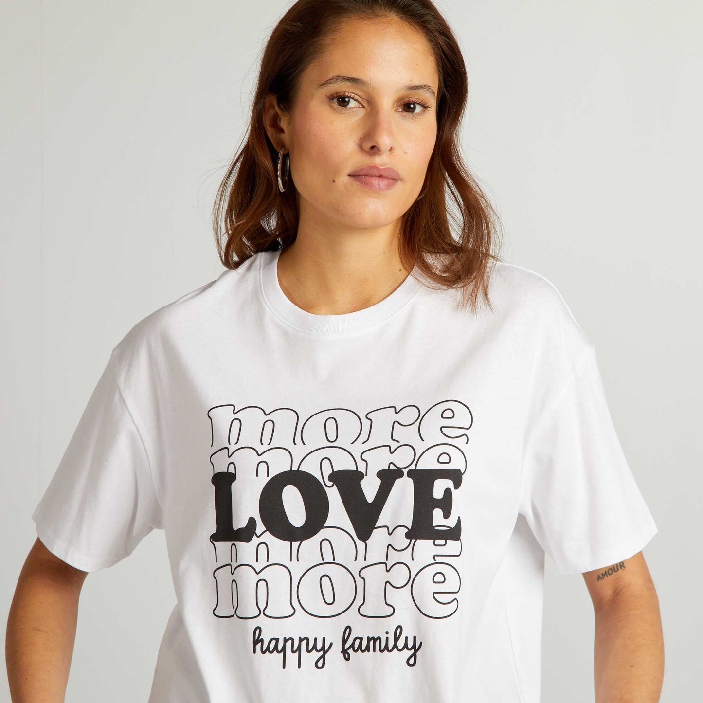 T-shirt en coton   col rond Blanc 'more love'