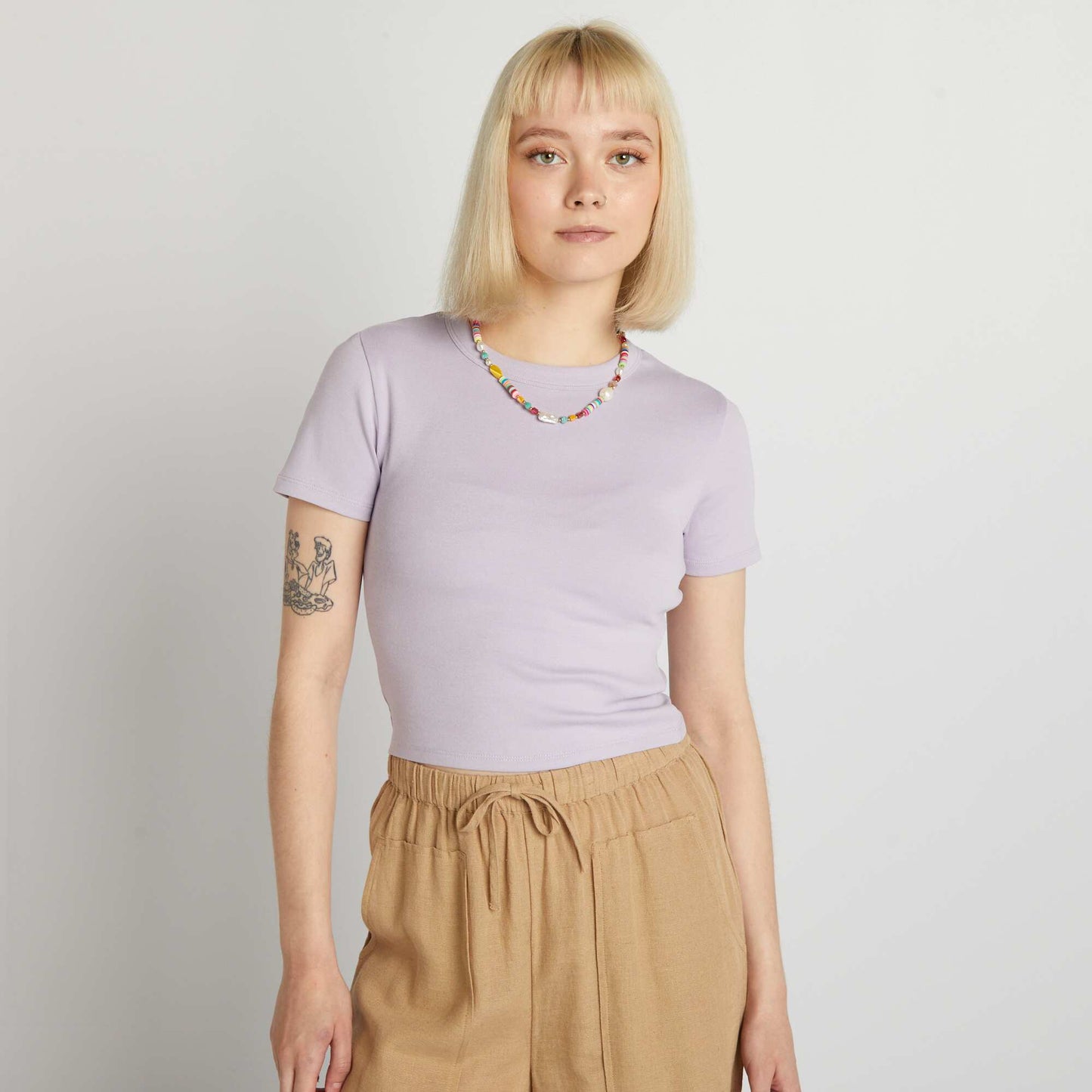 T-shirt cropped manches courtes Lila