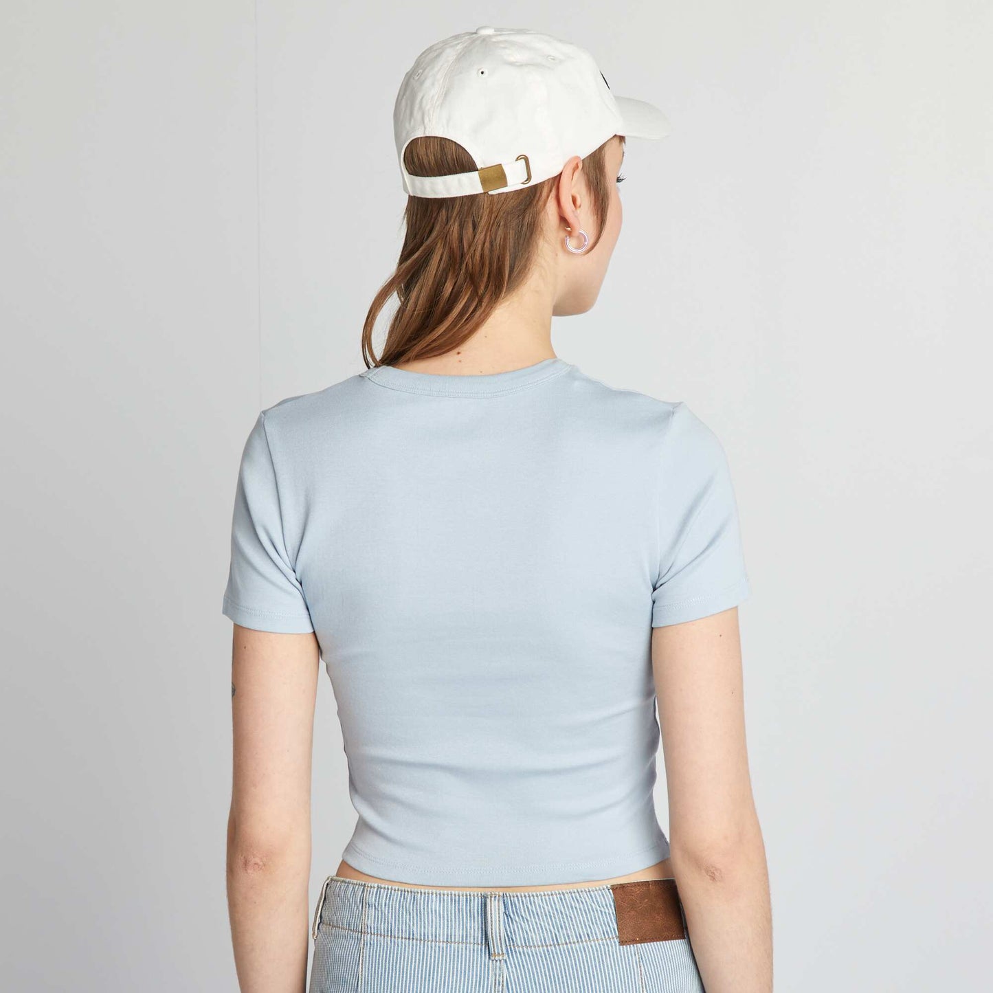 T-shirt cropped manches courtes Bleu ciel