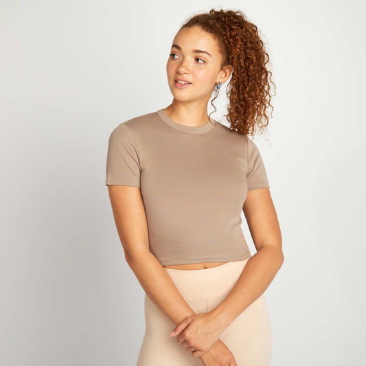 T-shirt cropped manches courtes Beige