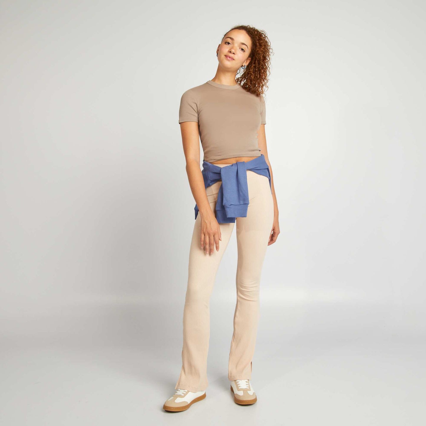 T-shirt cropped manches courtes Beige