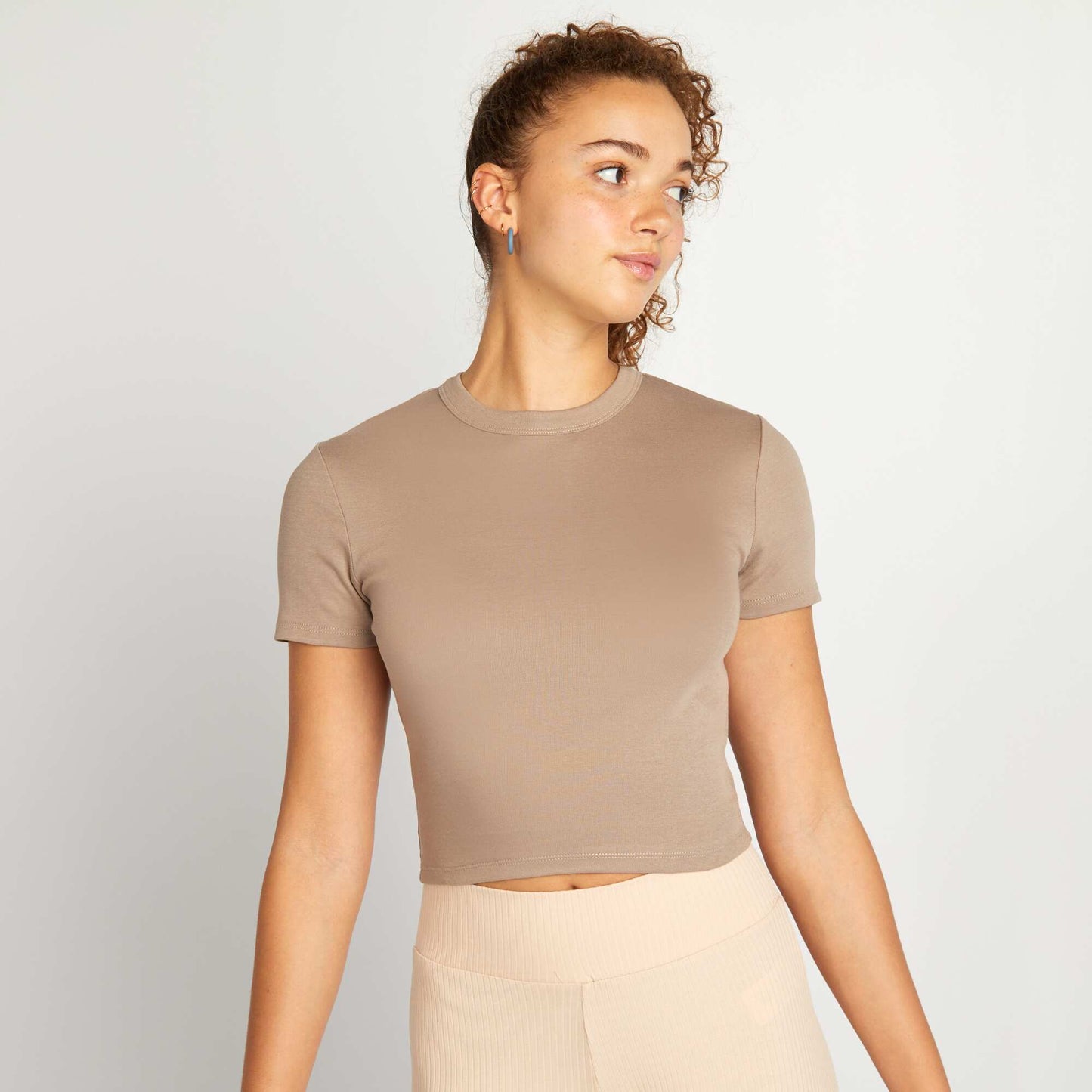 T-shirt cropped manches courtes Beige