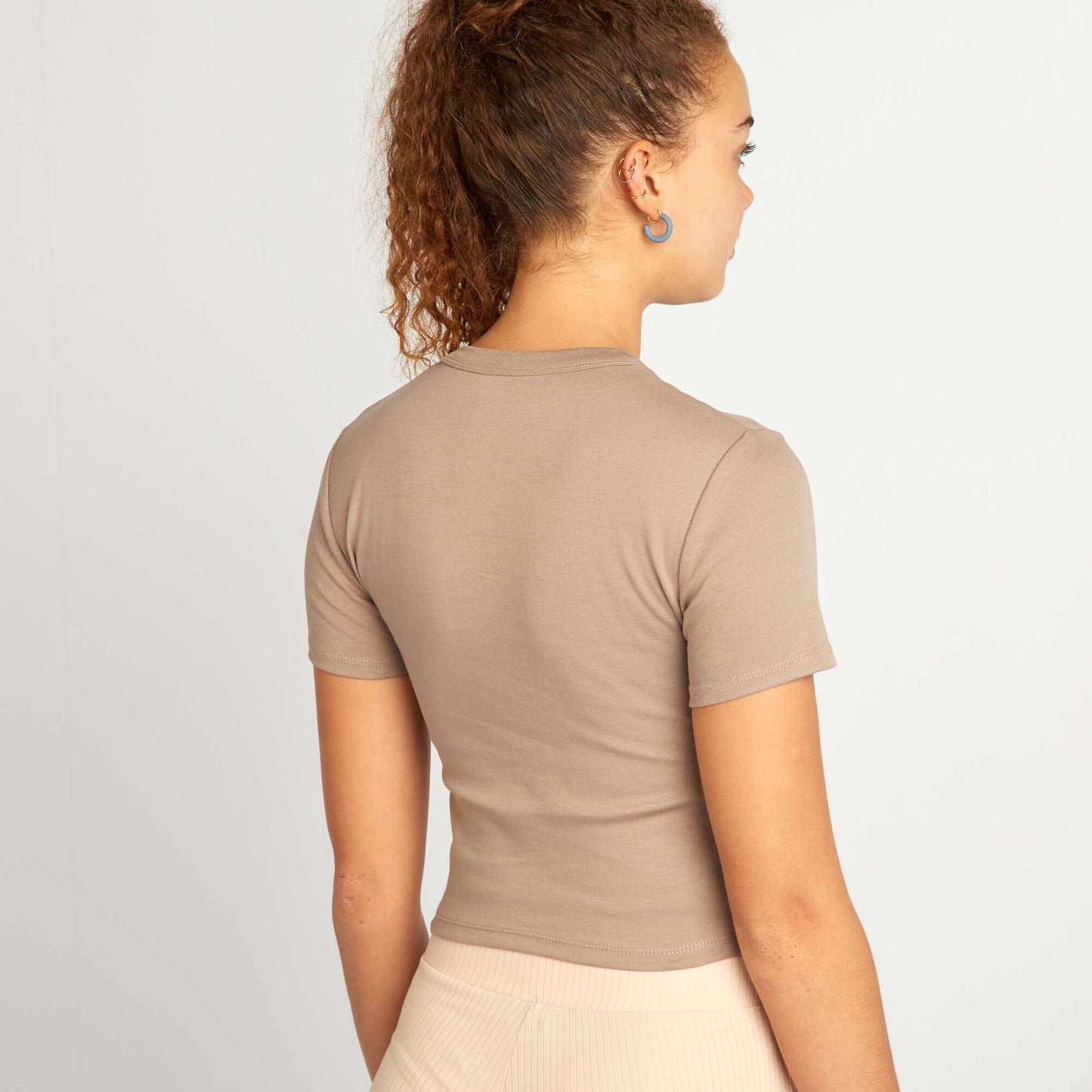 T-shirt cropped manches courtes Beige