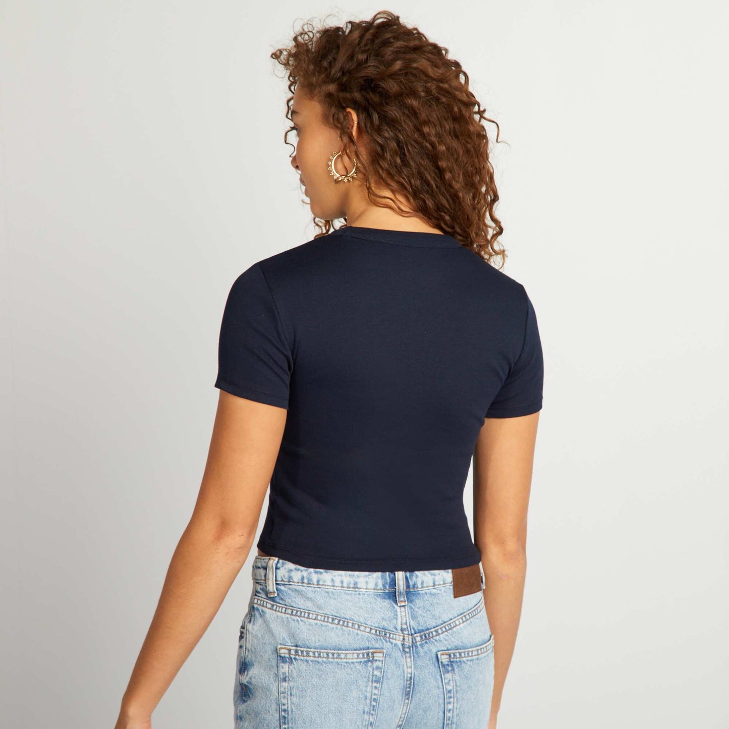 T-shirt cropped manches courtes bleu marine