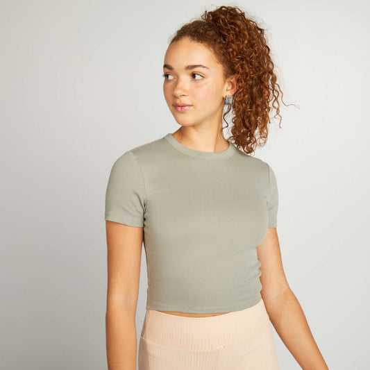 T-shirt cropped manches courtes Vert sauge