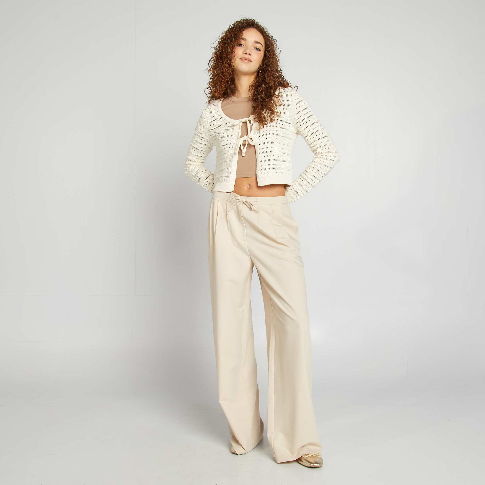 T-shirt cropped manches courtes BEIGE