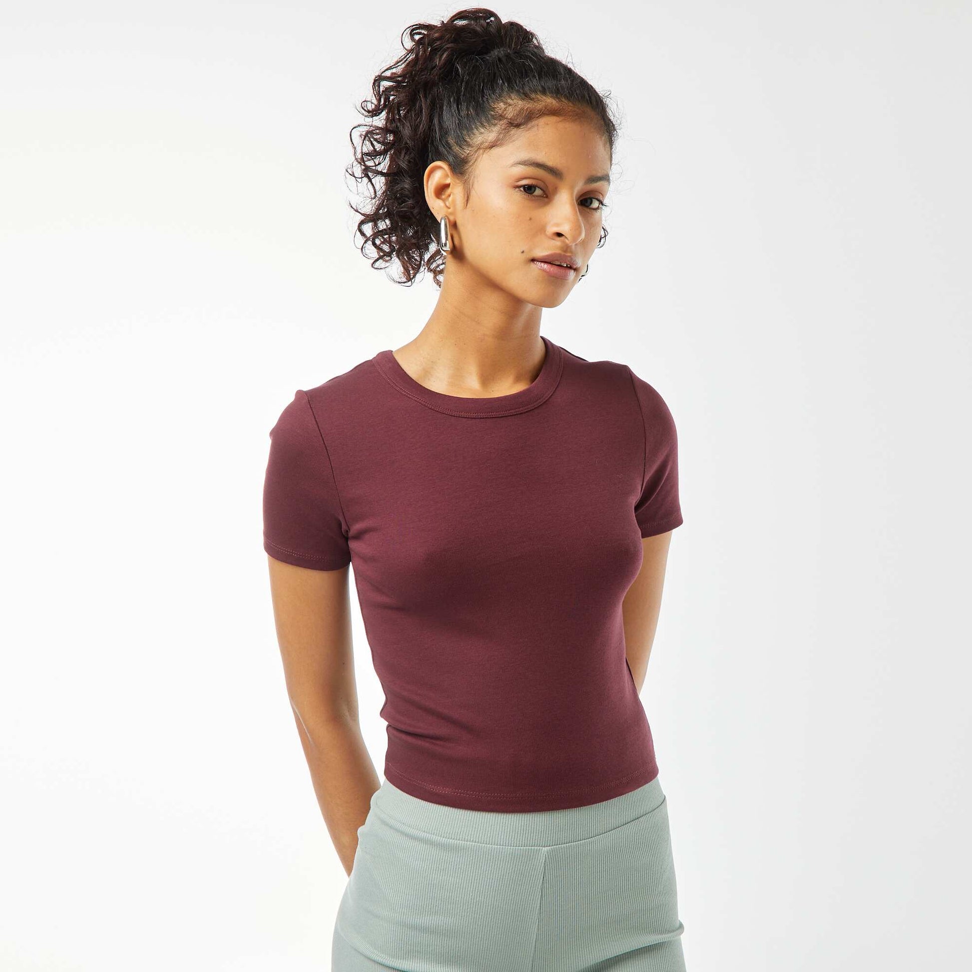 T-shirt cropped manches courtes ROUGE