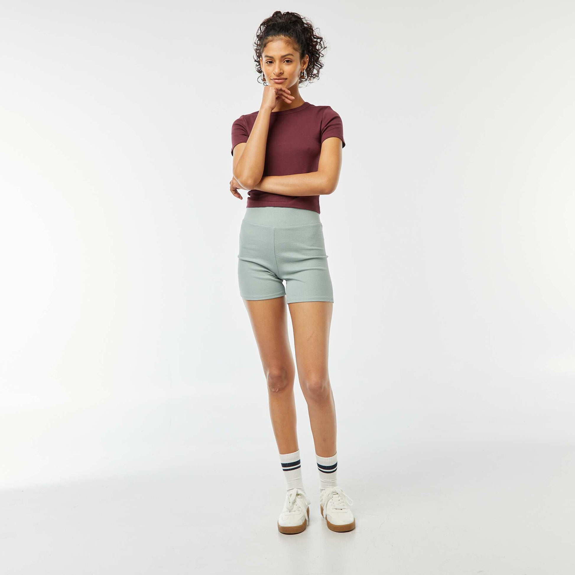 T-shirt cropped manches courtes ROUGE