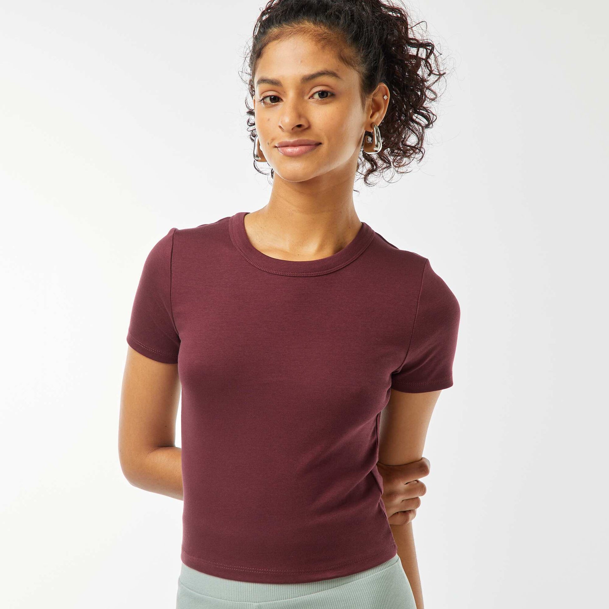T-shirt cropped manches courtes ROUGE