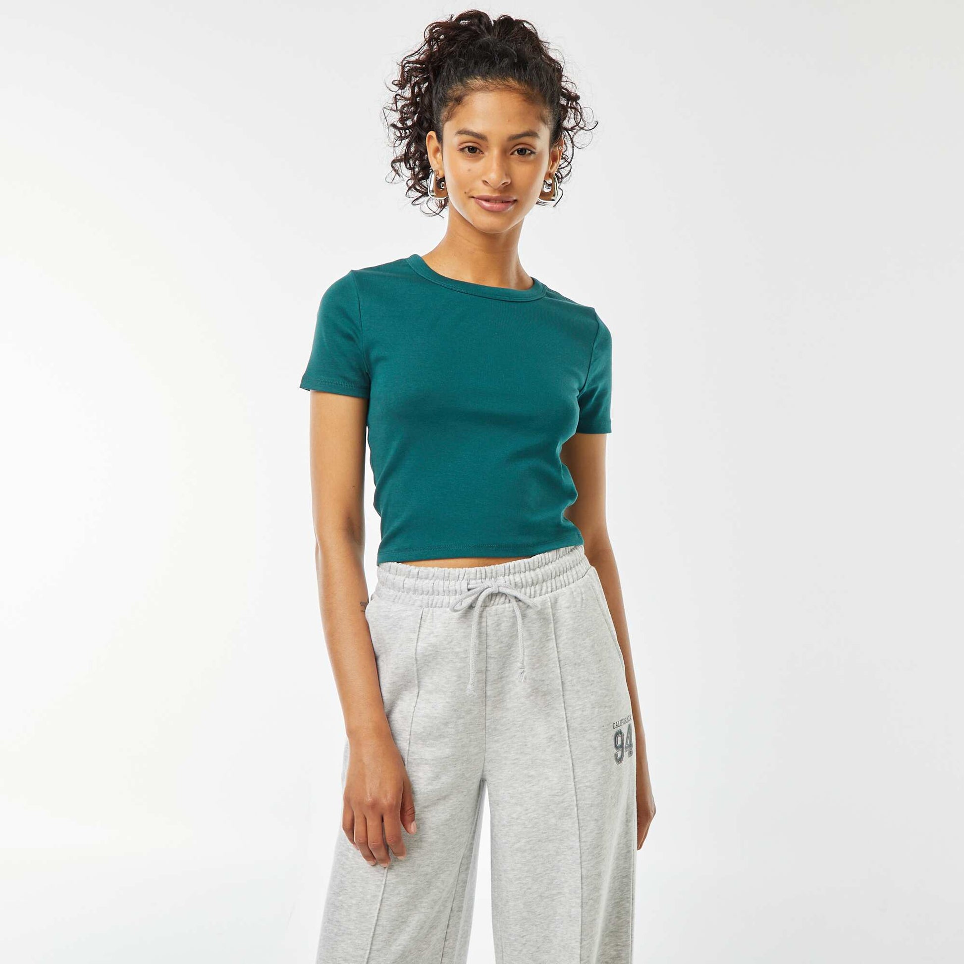 T-shirt cropped manches courtes BEIGE