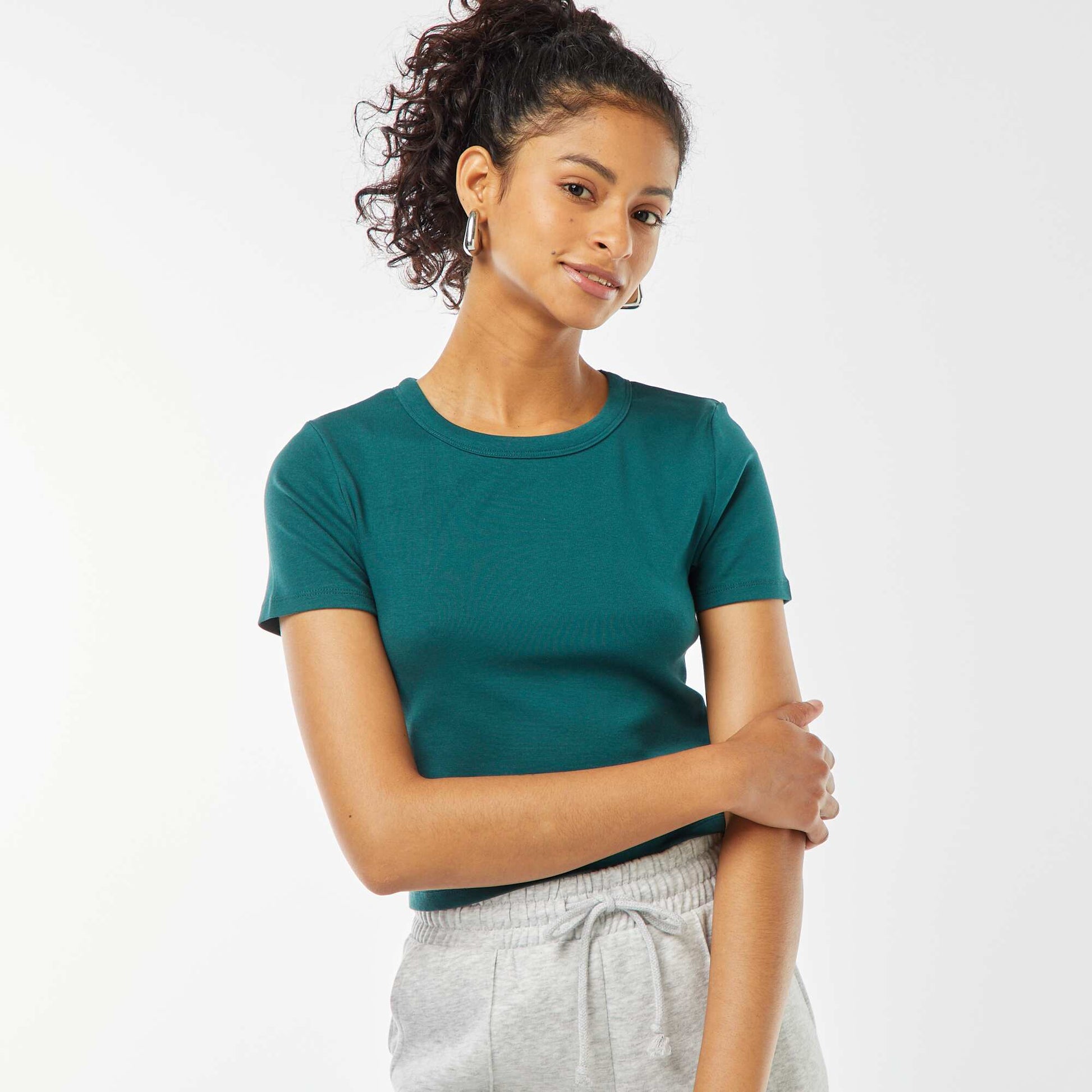 T-shirt cropped manches courtes BEIGE