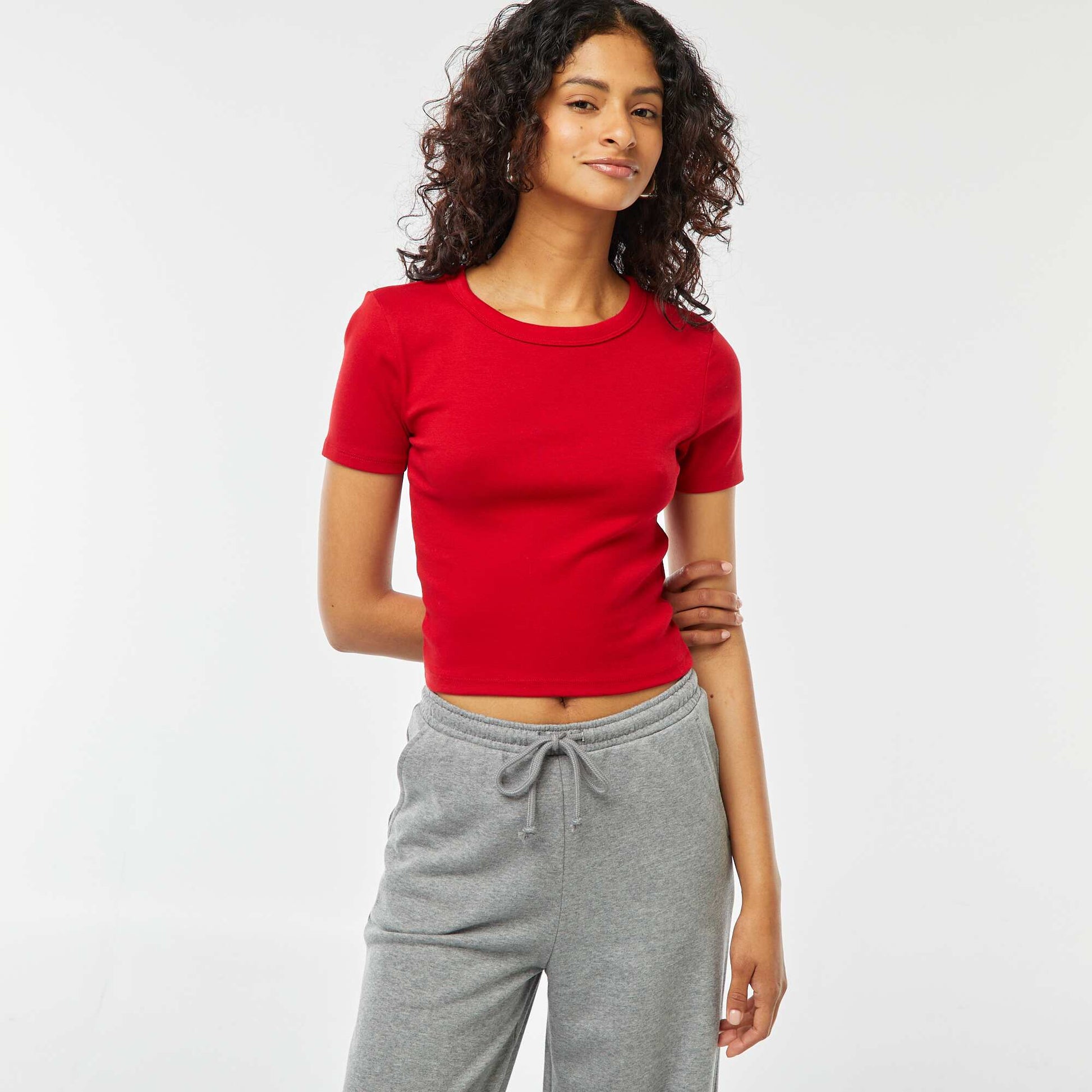 T-shirt cropped manches courtes ROUGE