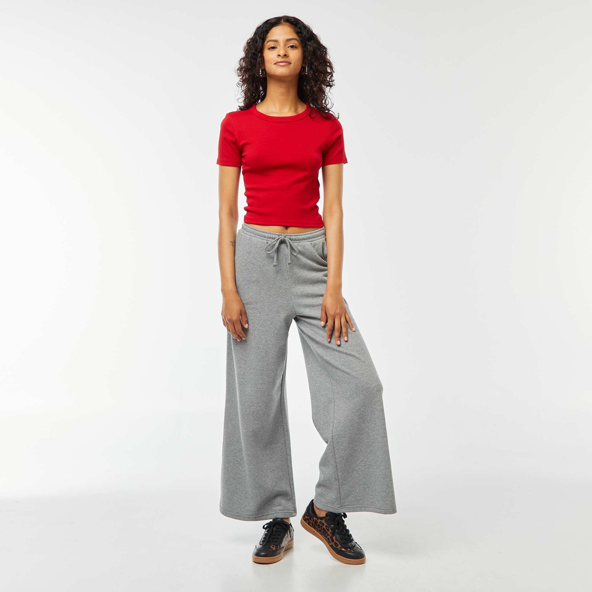T-shirt cropped manches courtes ROUGE