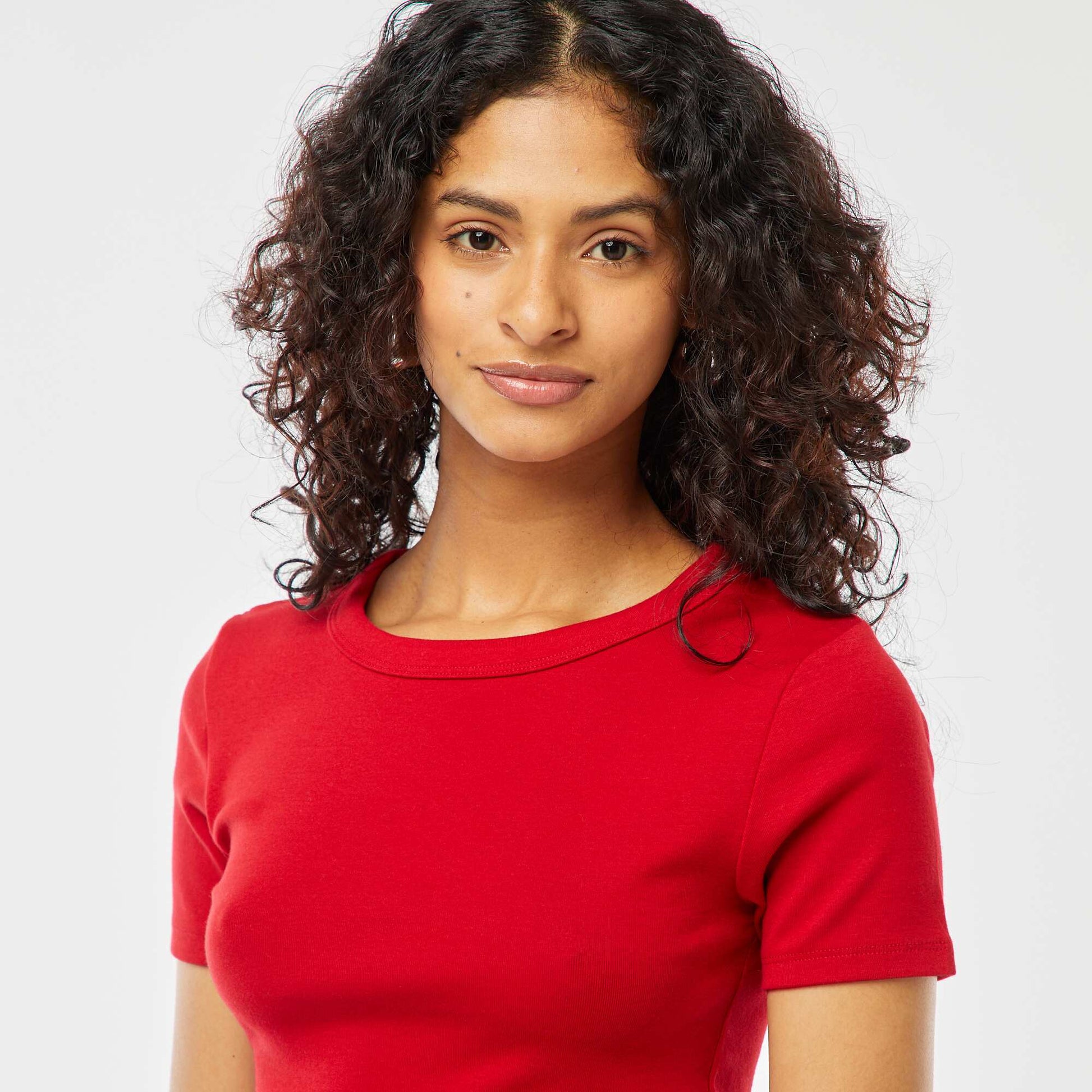 T-shirt cropped manches courtes ROUGE