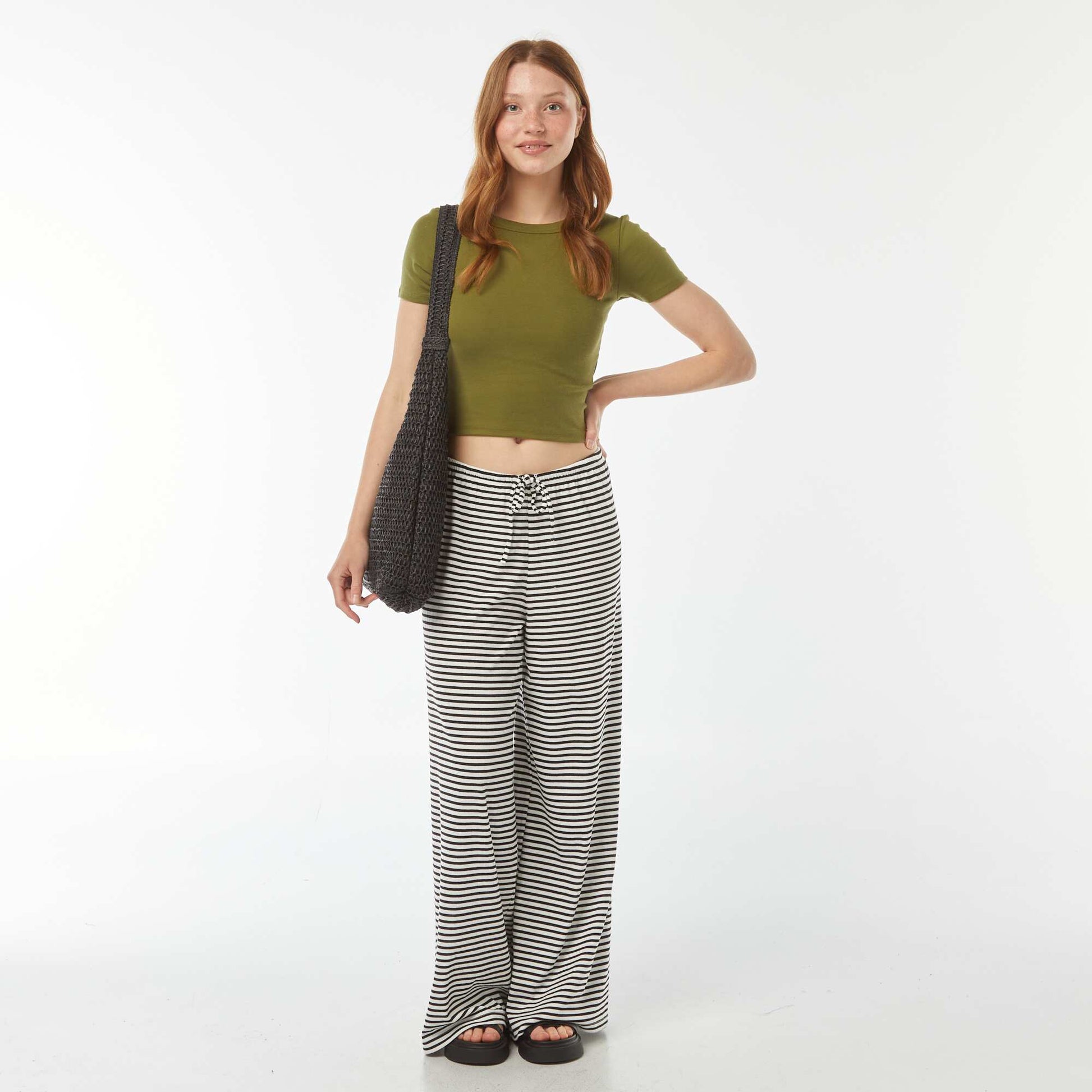 T-shirt cropped manches courtes KAKI