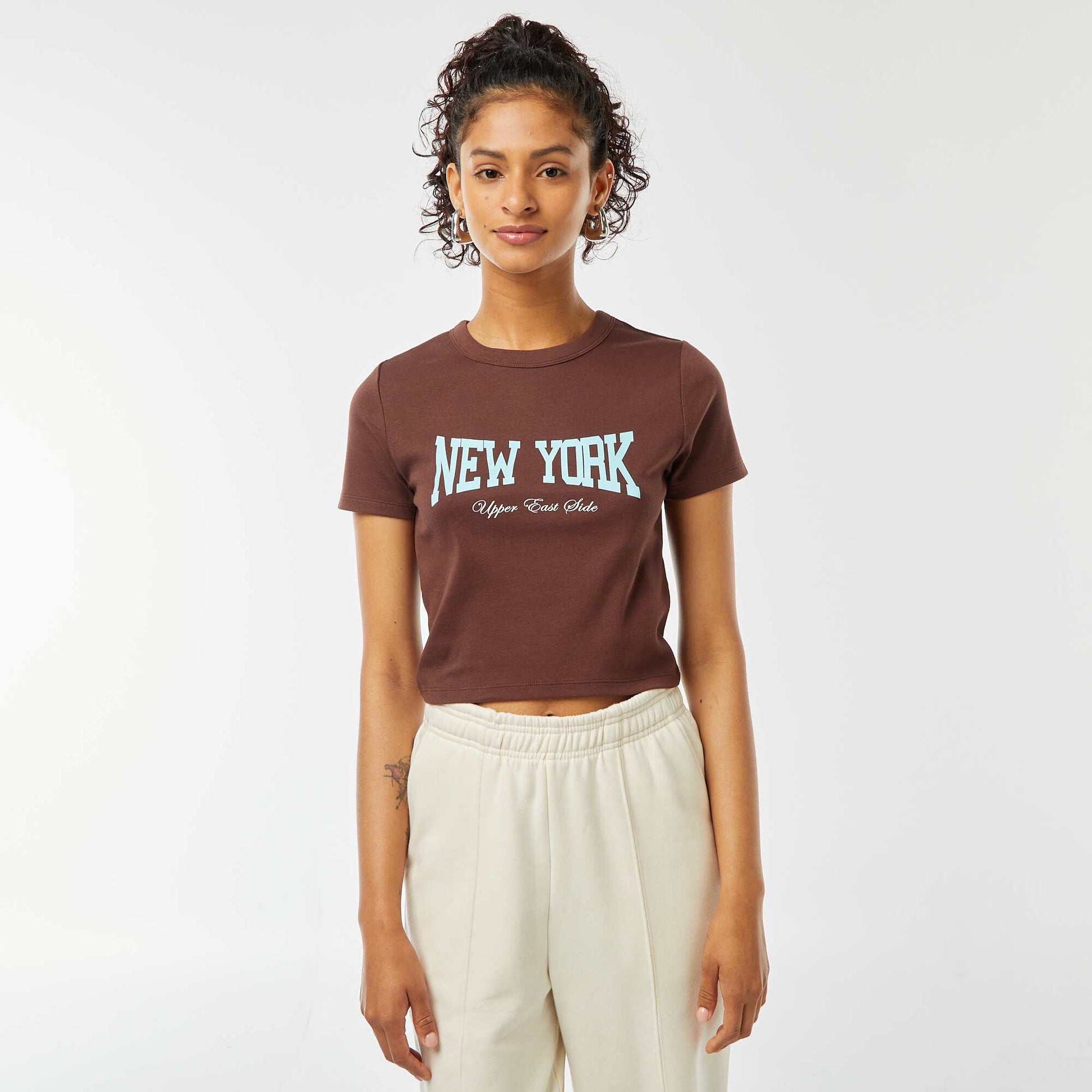 T-shirt cropped manches courtes MARRON