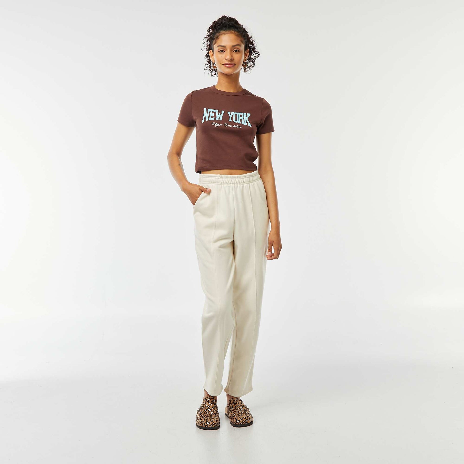 T-shirt cropped manches courtes MARRON