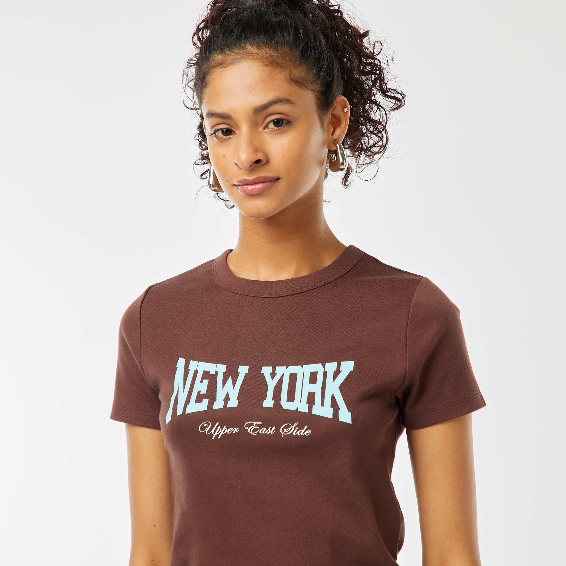 T-shirt cropped manches courtes MARRON