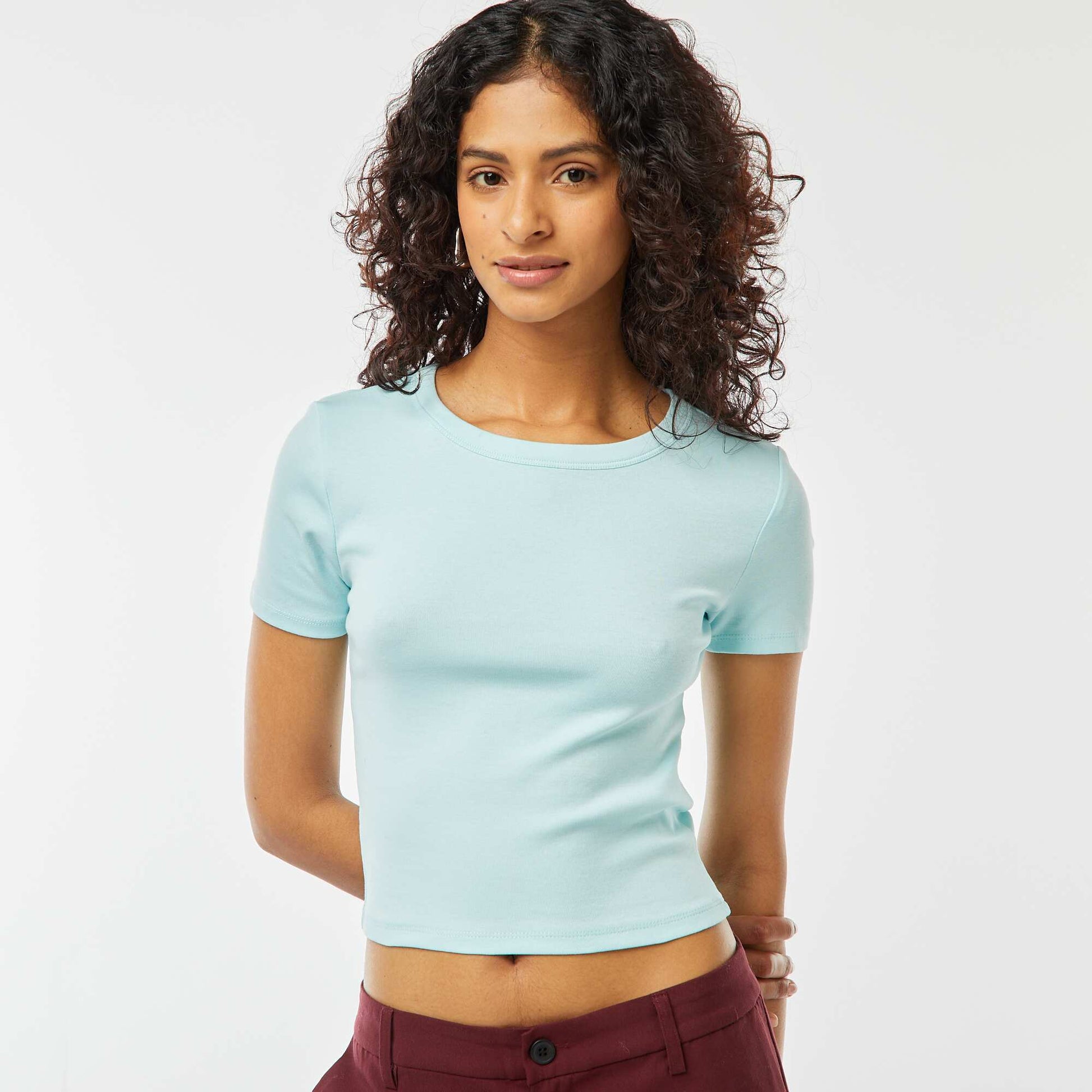 T-shirt cropped manches courtes BLEU