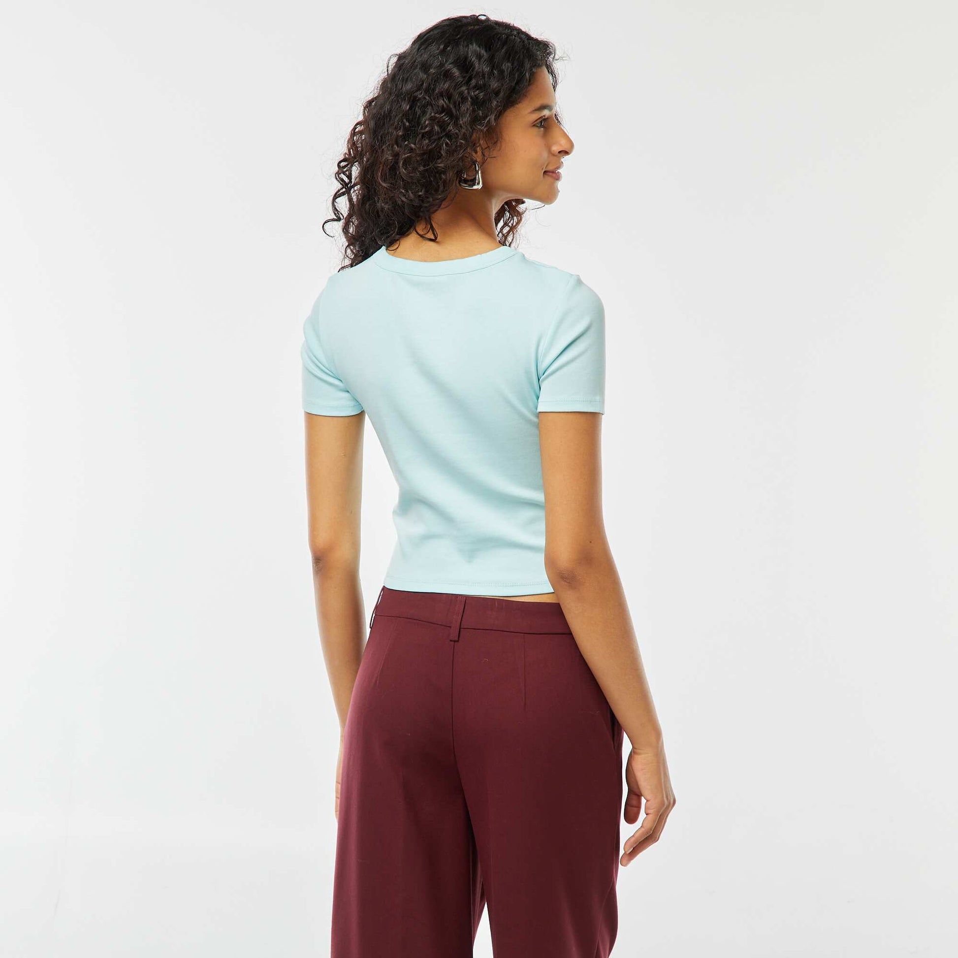 T-shirt cropped manches courtes BLEU