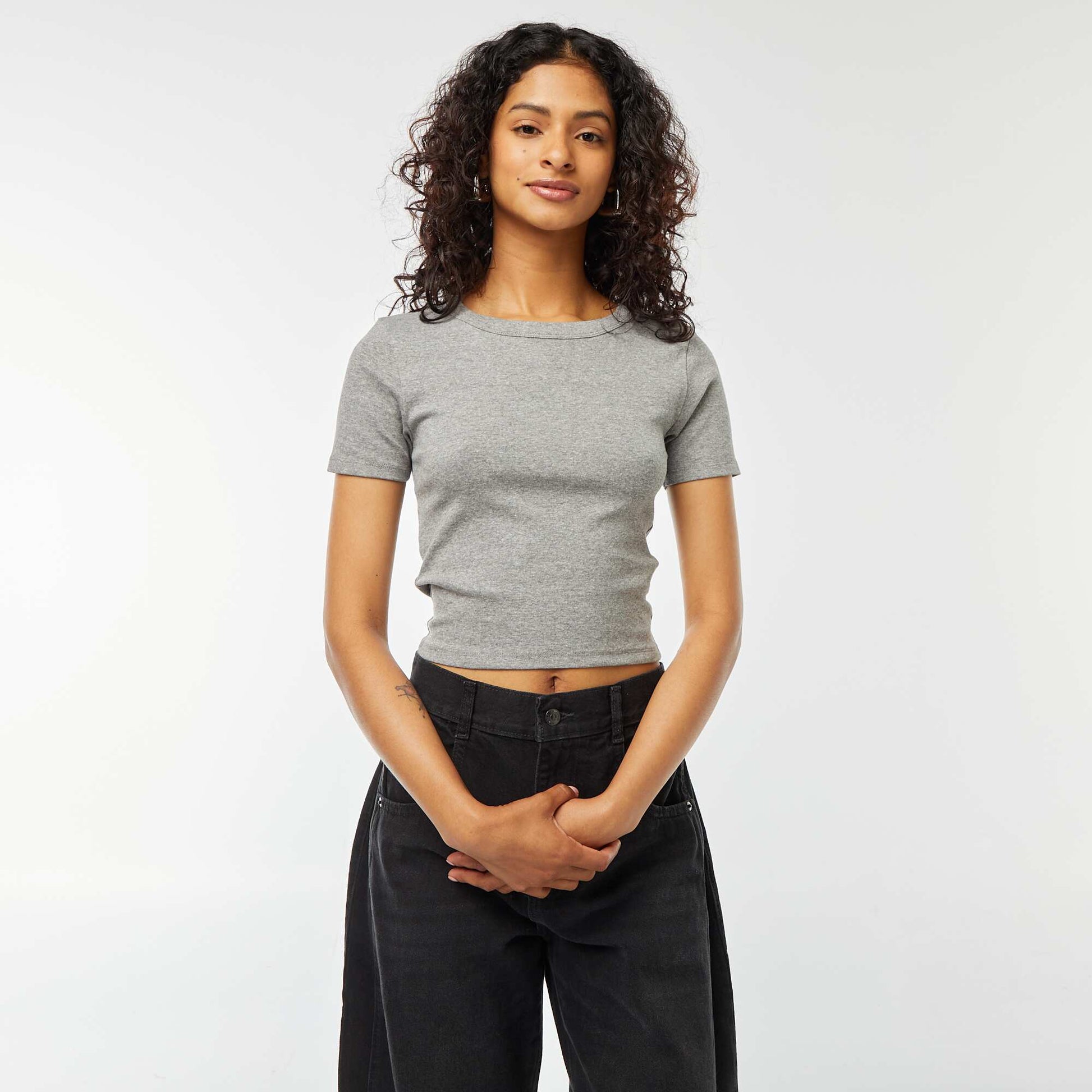 T-shirt cropped manches courtes GRIS