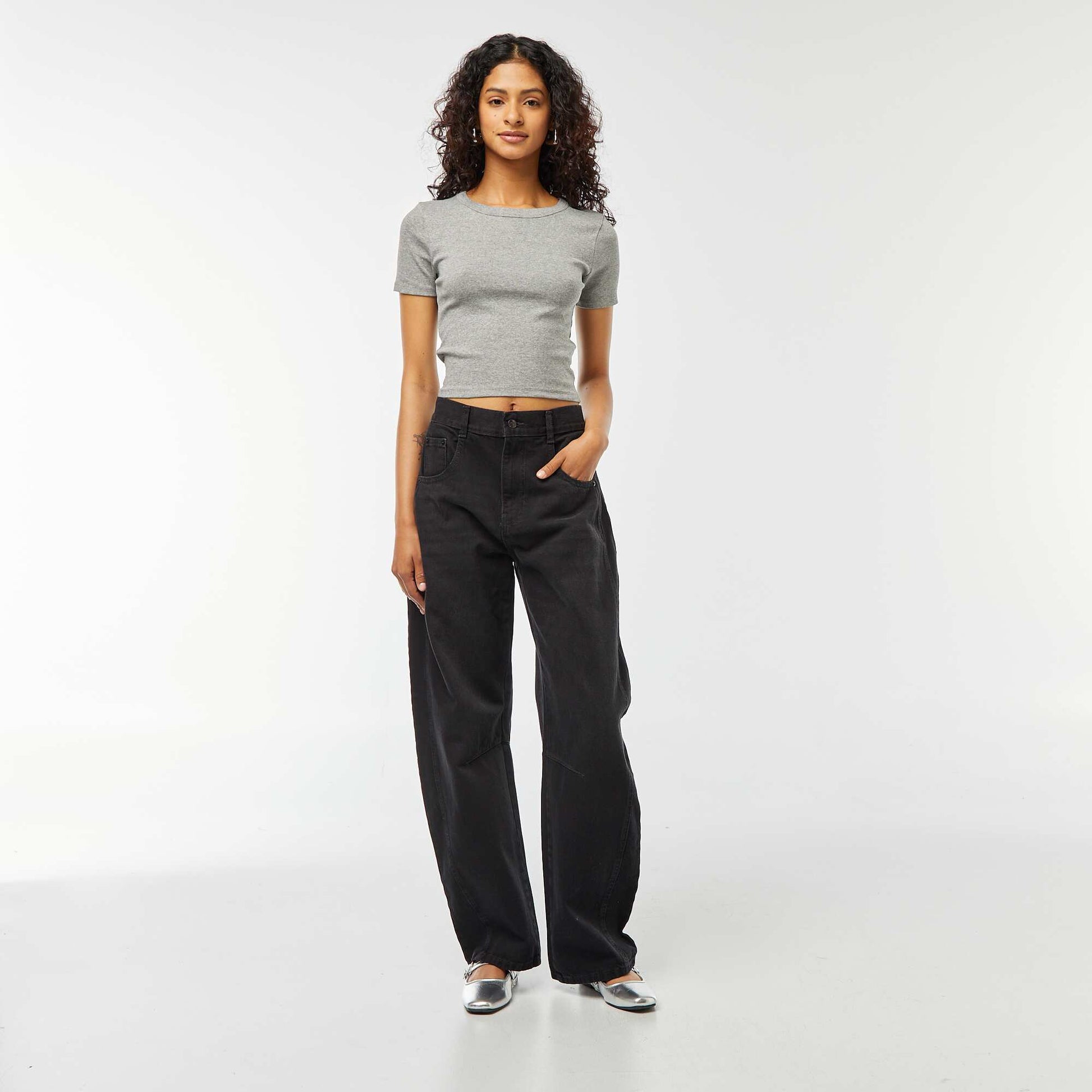 T-shirt cropped manches courtes GRIS