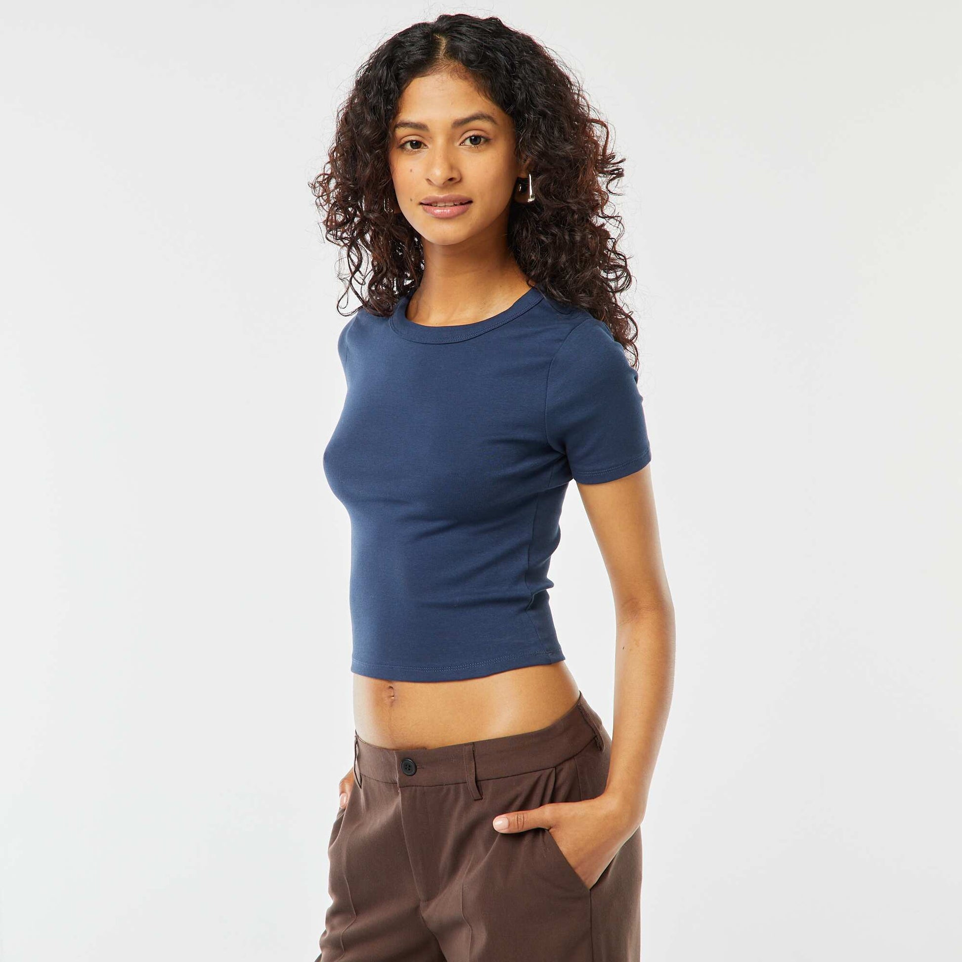 T-shirt cropped manches courtes BLEU