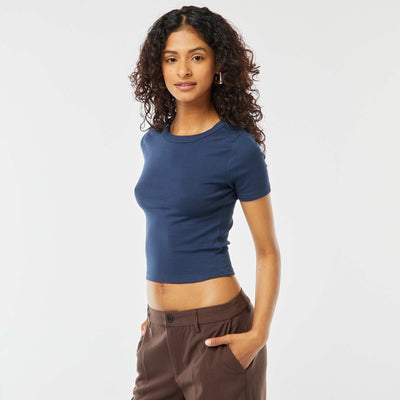 T-shirt cropped manches courtes BLEU