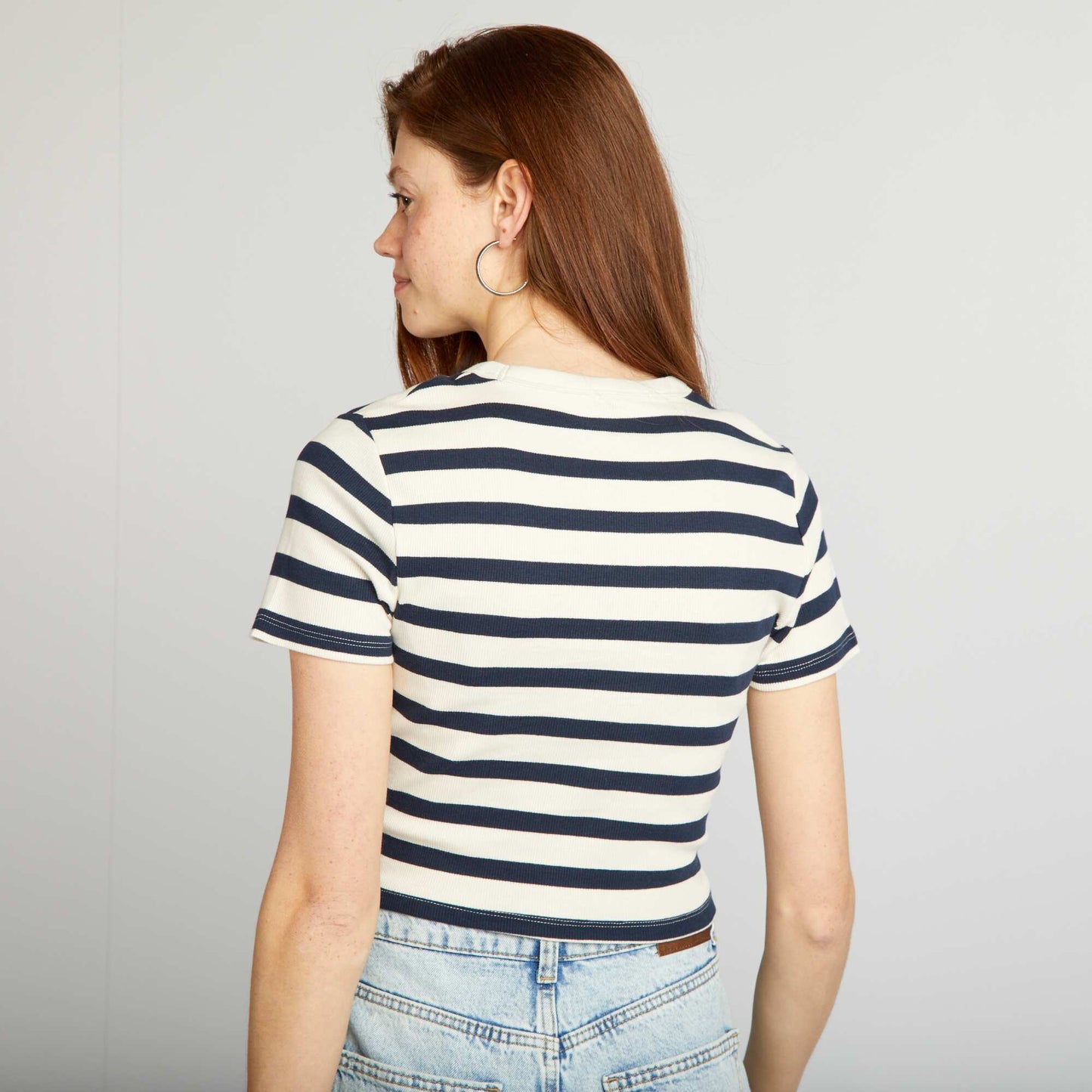 Tee-shirt crop top marinière Bleu/beige