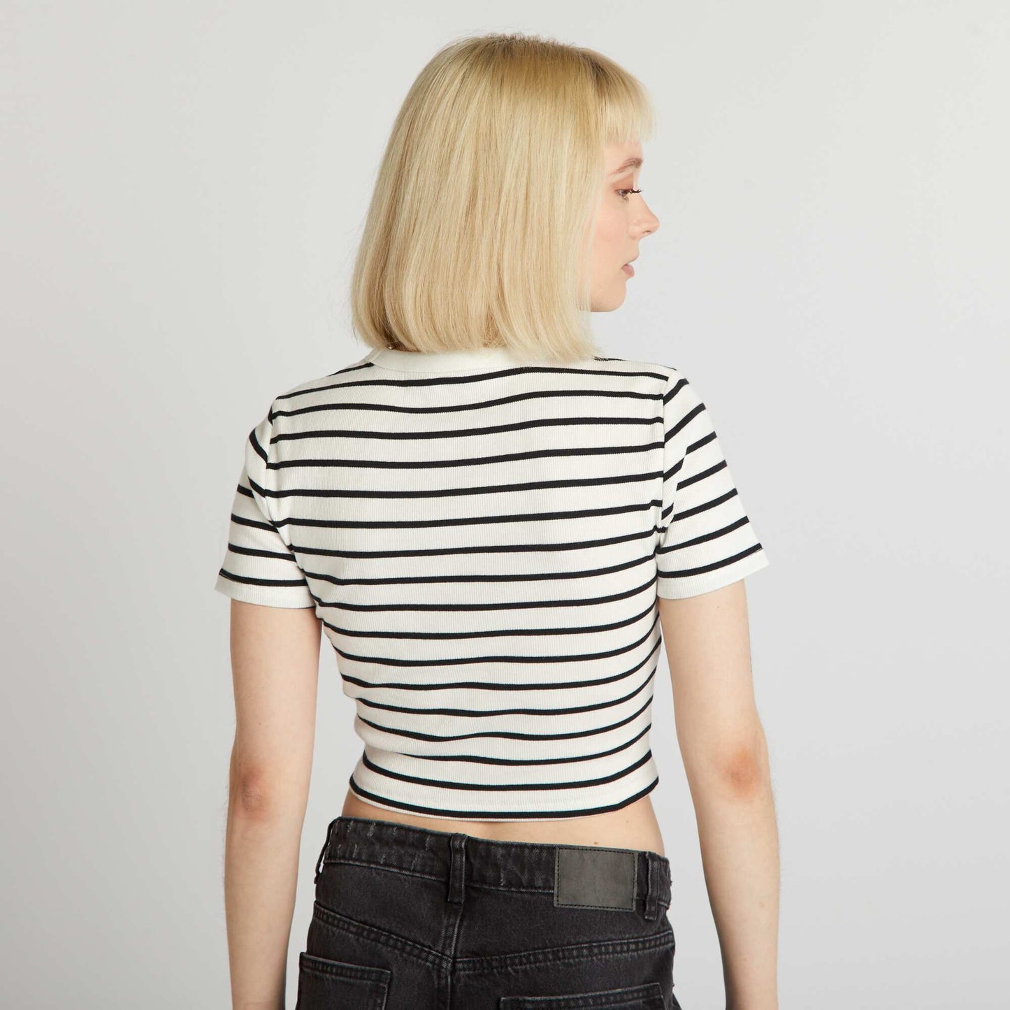 Tee-shirt crop top marinière Blanc/noir