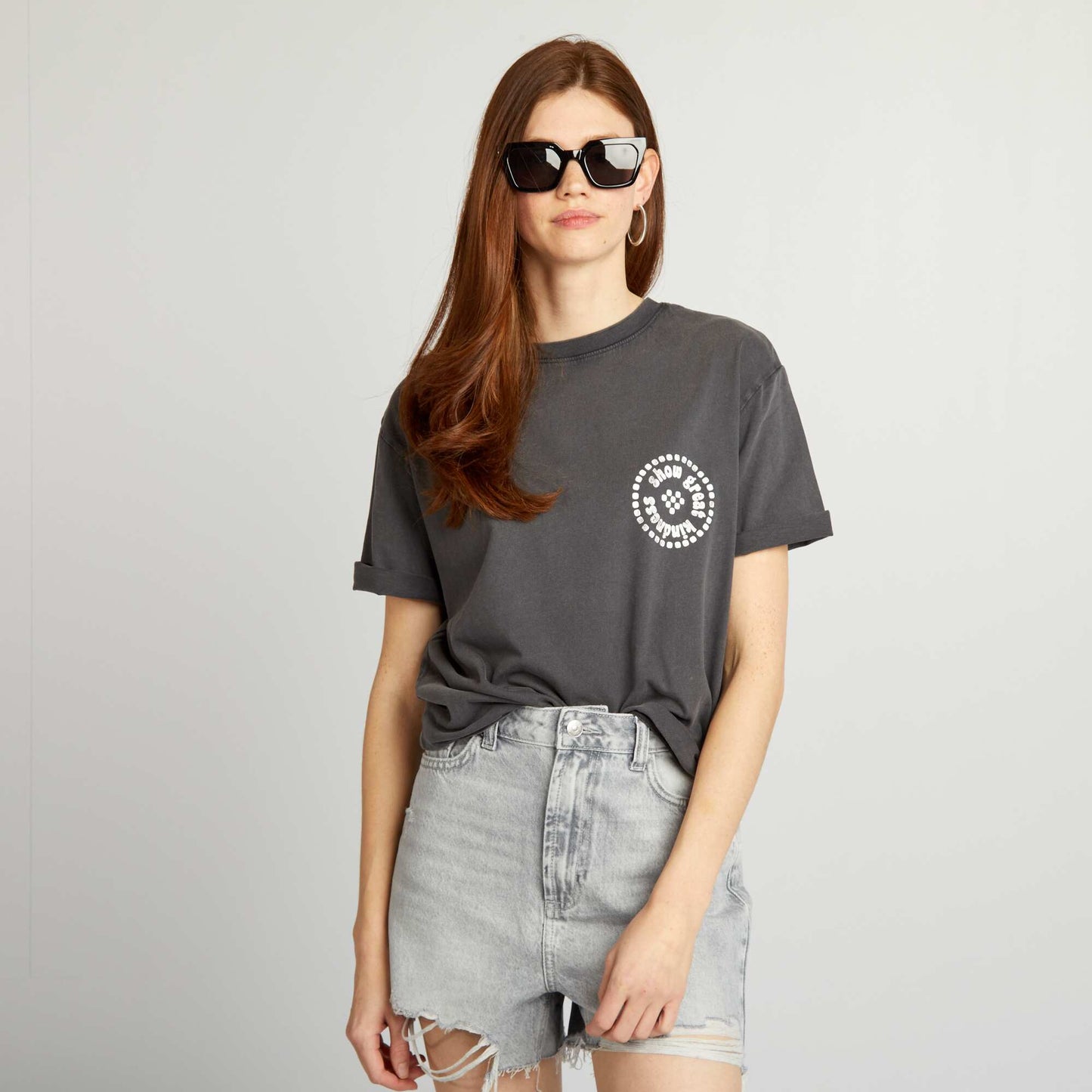 T-shirt ample imprimé Gris foncé