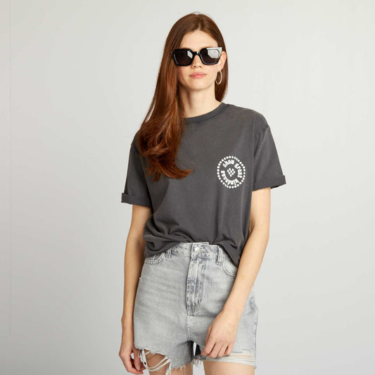 T-shirt ample imprim  Gris fonc