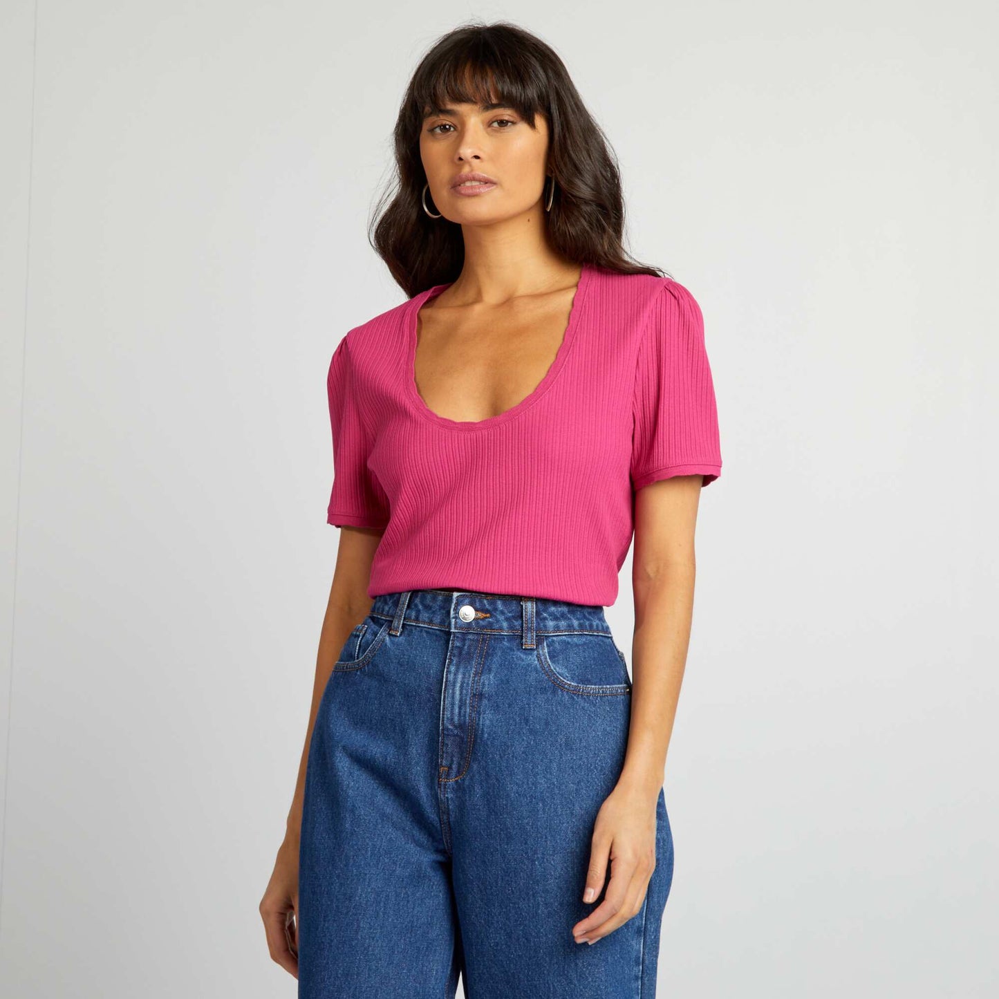 T-shirt c tel    col plongeant Fuschia