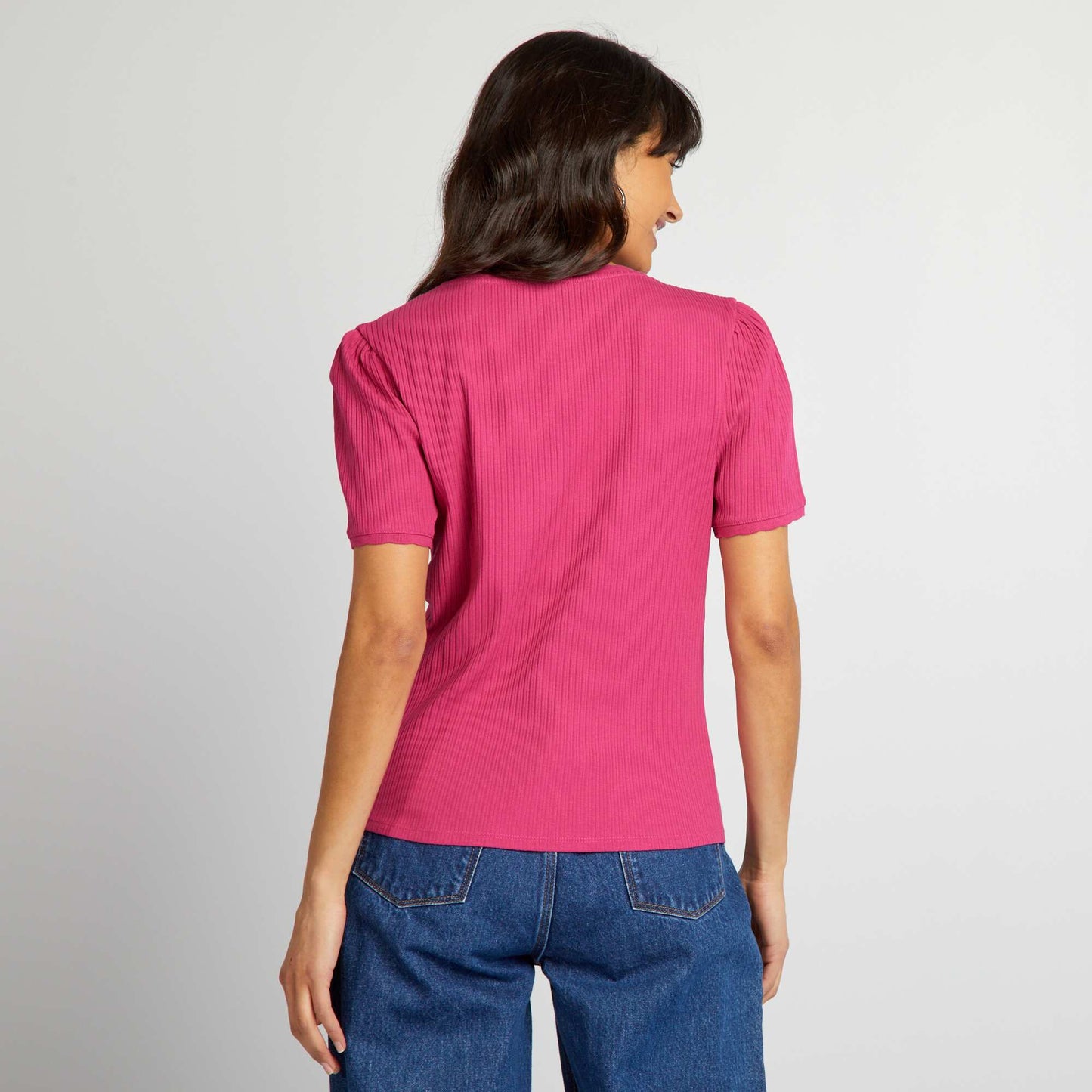 T-shirt c tel    col plongeant Fuschia