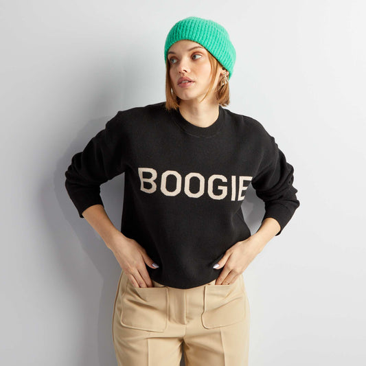 Pull col rond avec inscription Noir