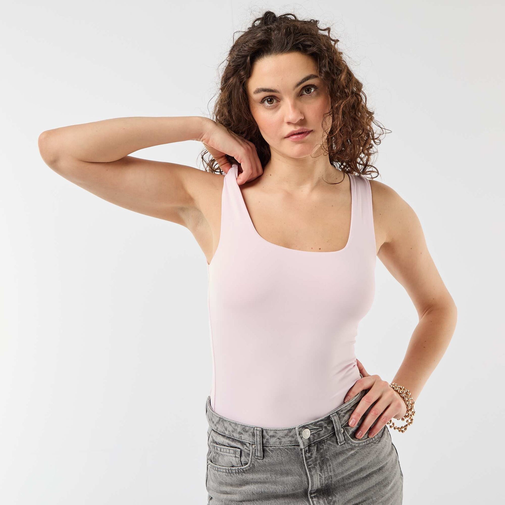 T-shirt stretch à col carré ROSE