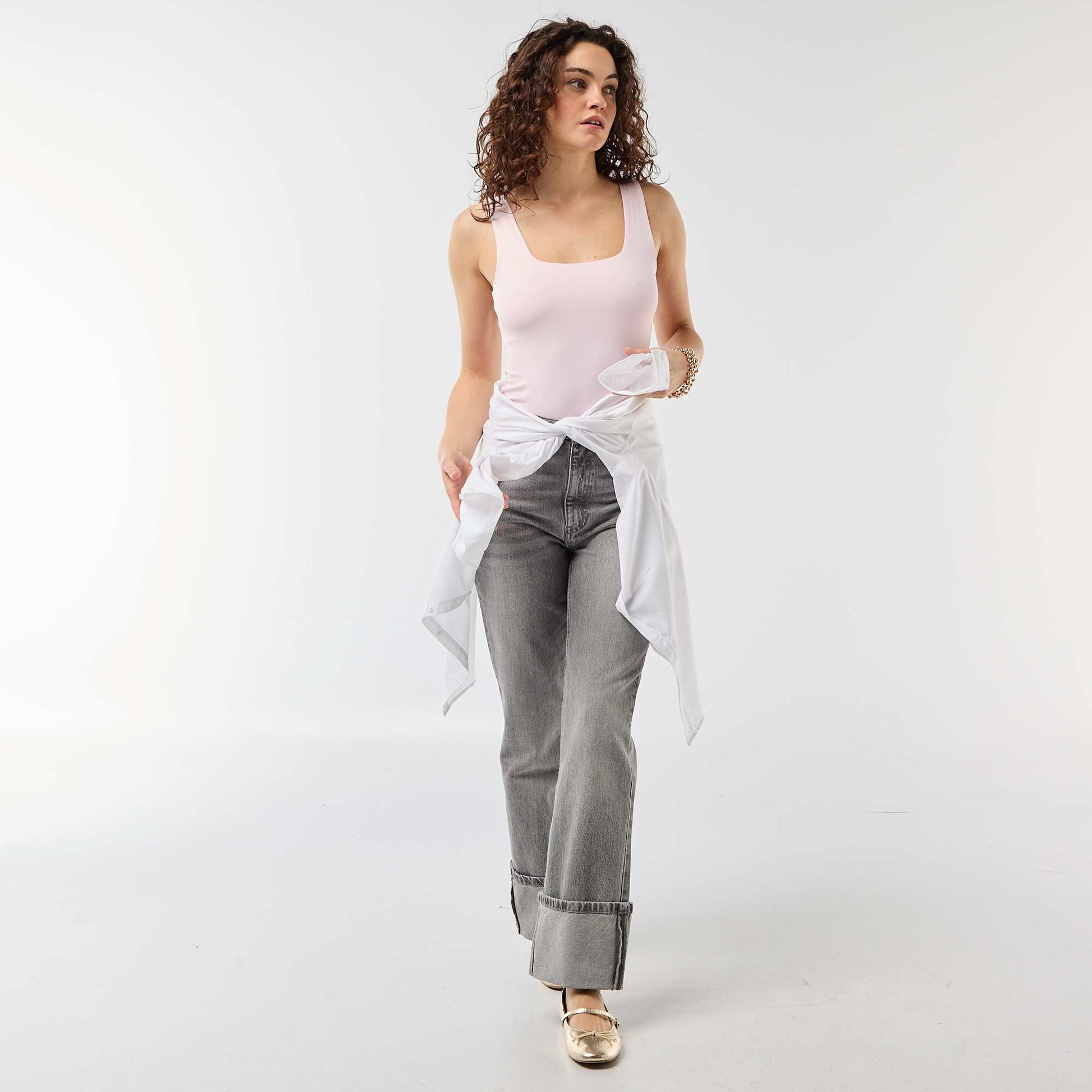 T-shirt stretch à col carré ROSE