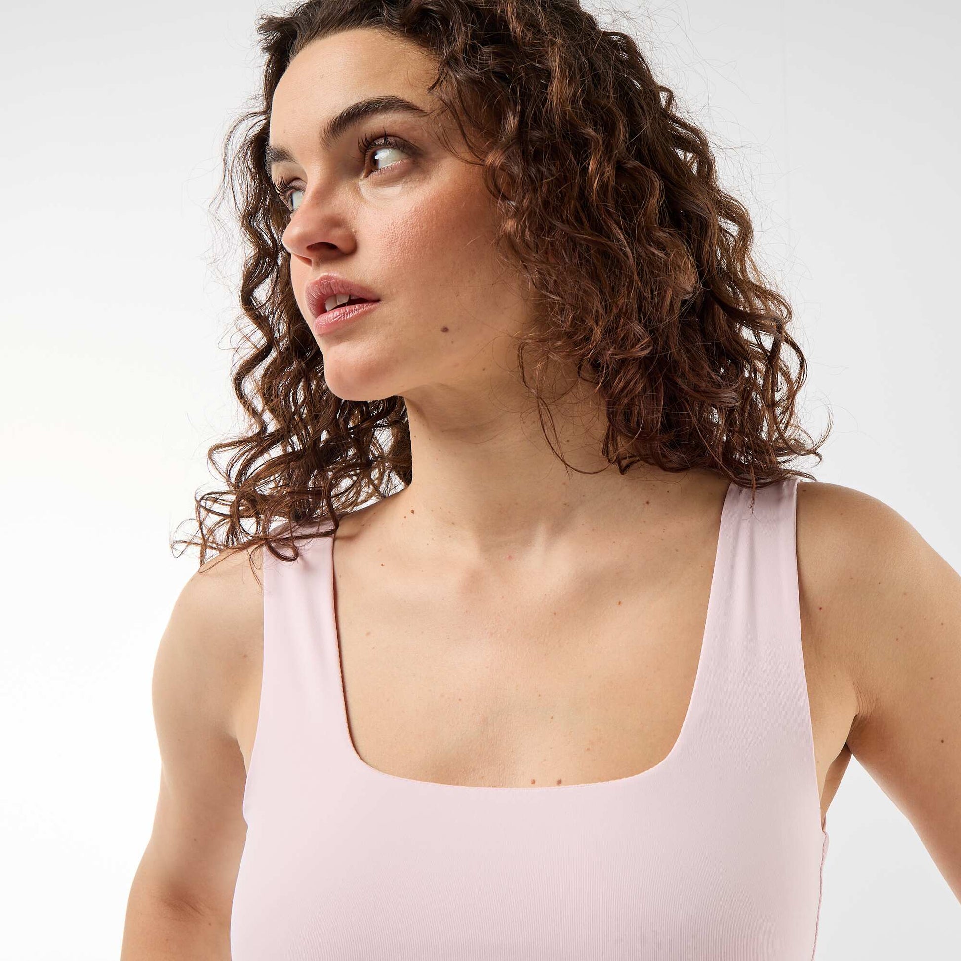 T-shirt stretch à col carré ROSE