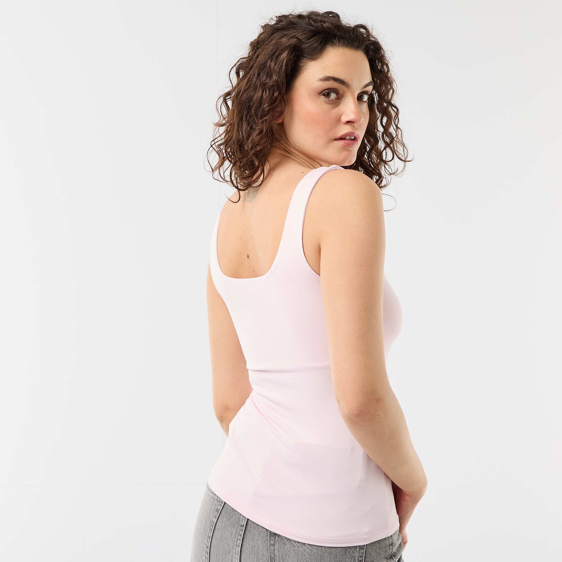 T-shirt stretch à col carré ROSE