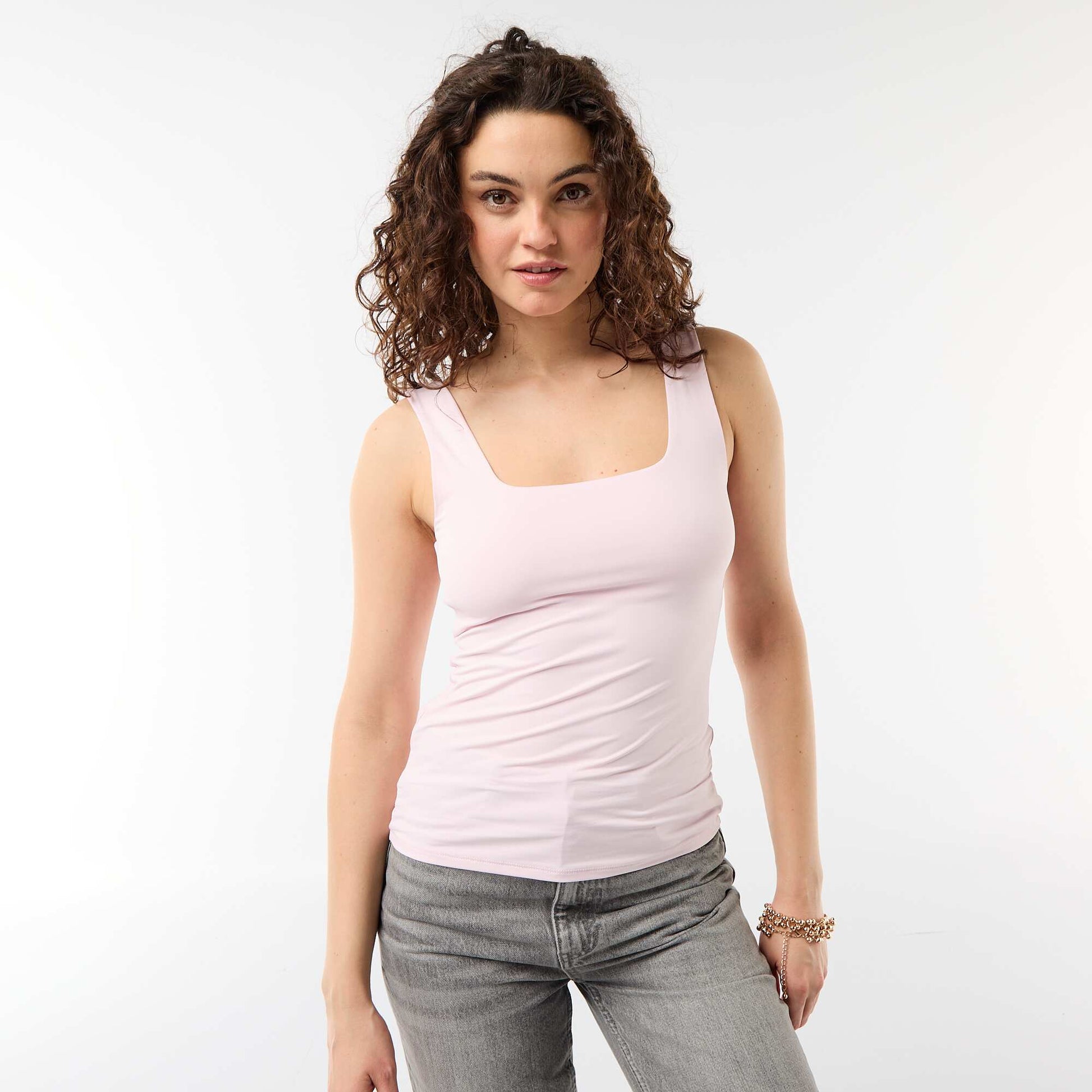 T-shirt stretch à col carré ROSE