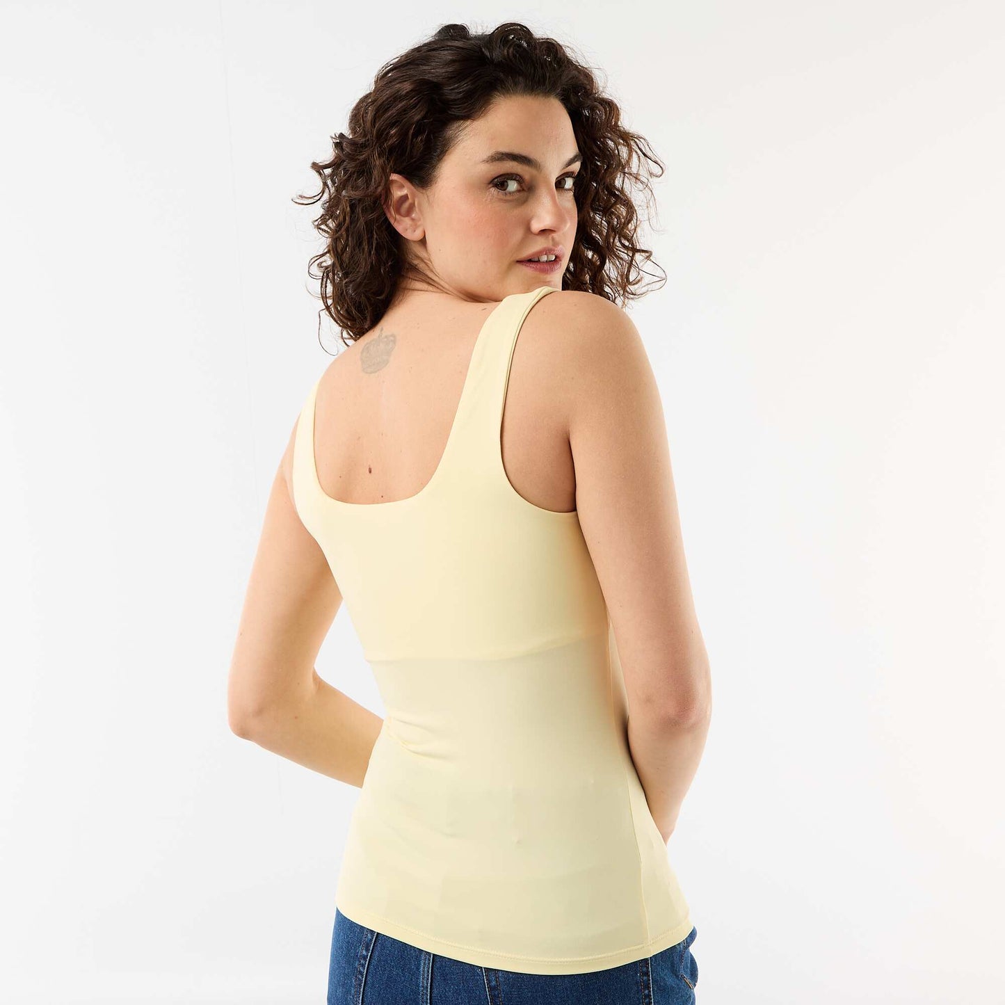 T-shirt stretch à col carré JAUNE