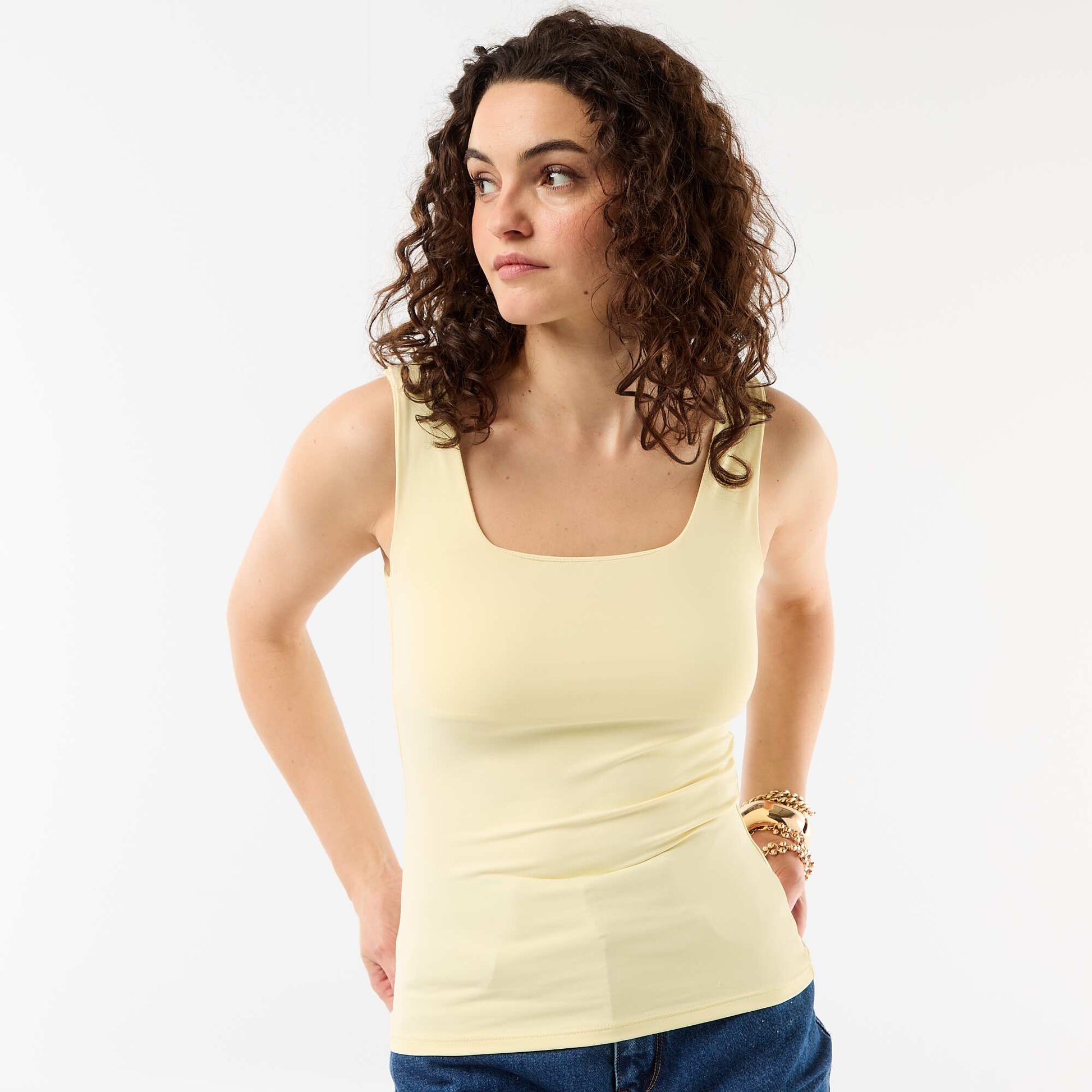 T-shirt stretch à col carré JAUNE