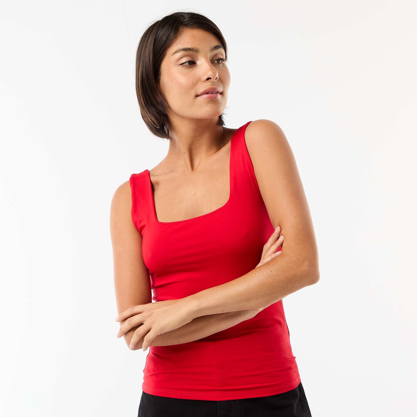 T-shirt stretch à col carré ROUGE