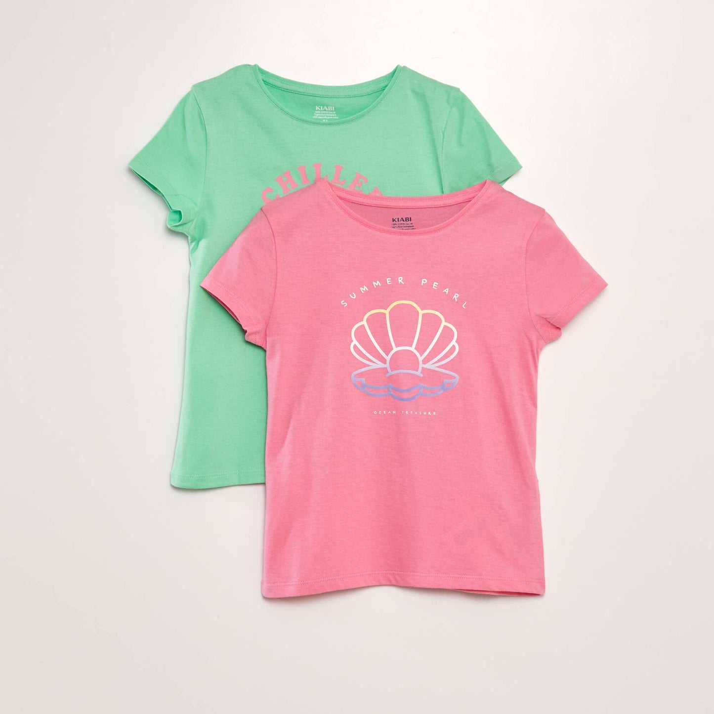 Lot de 2 tee-shirts message Rose/vert