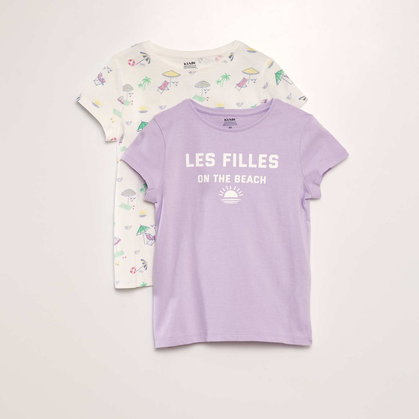 Lot de 2 tee-shirts message Violet/blanc