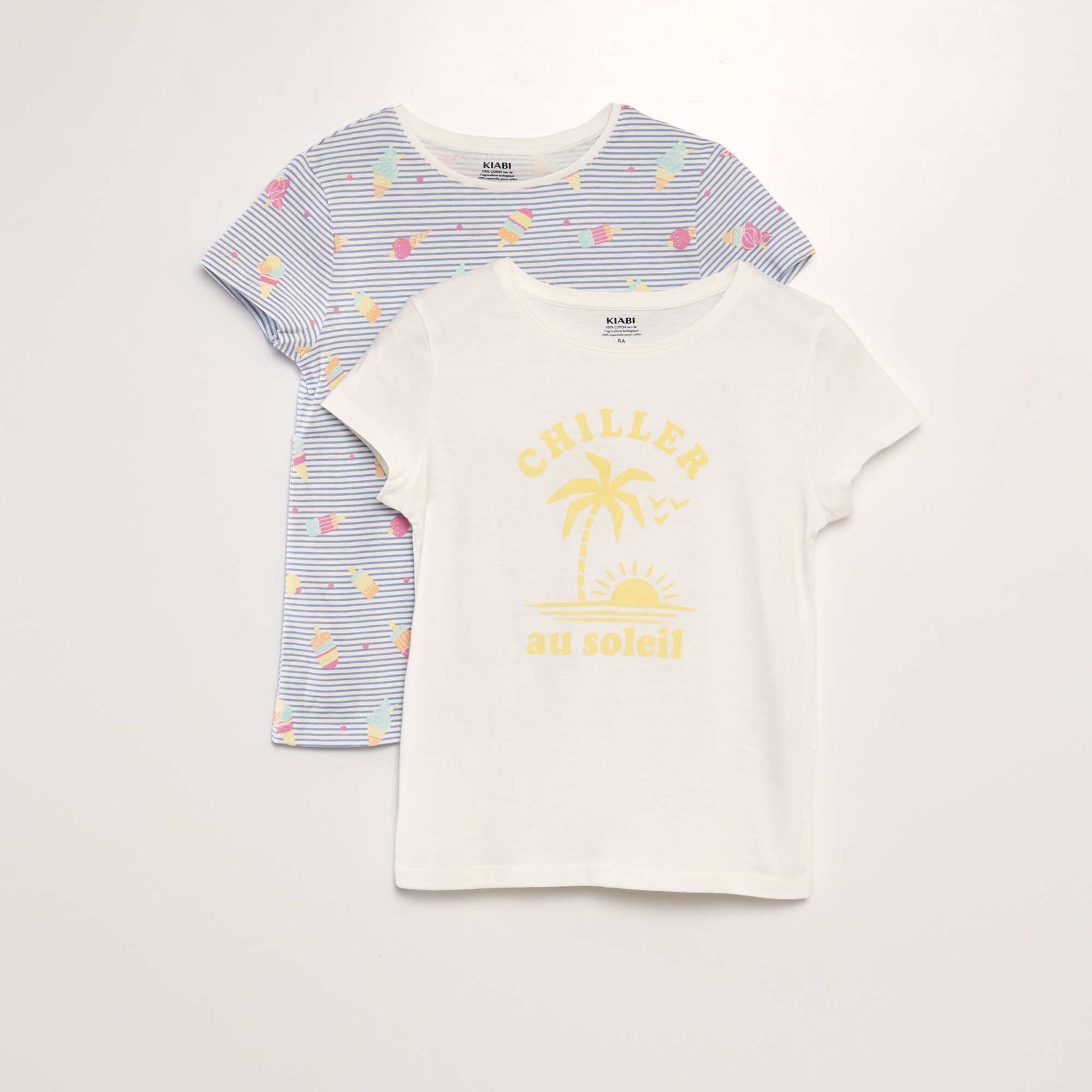 Lot de 2 tee-shirts message Bleu/blanc