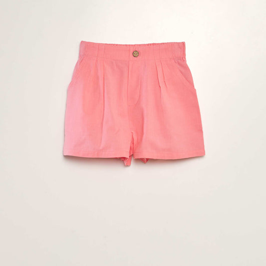 Short uni en coton et lin rose